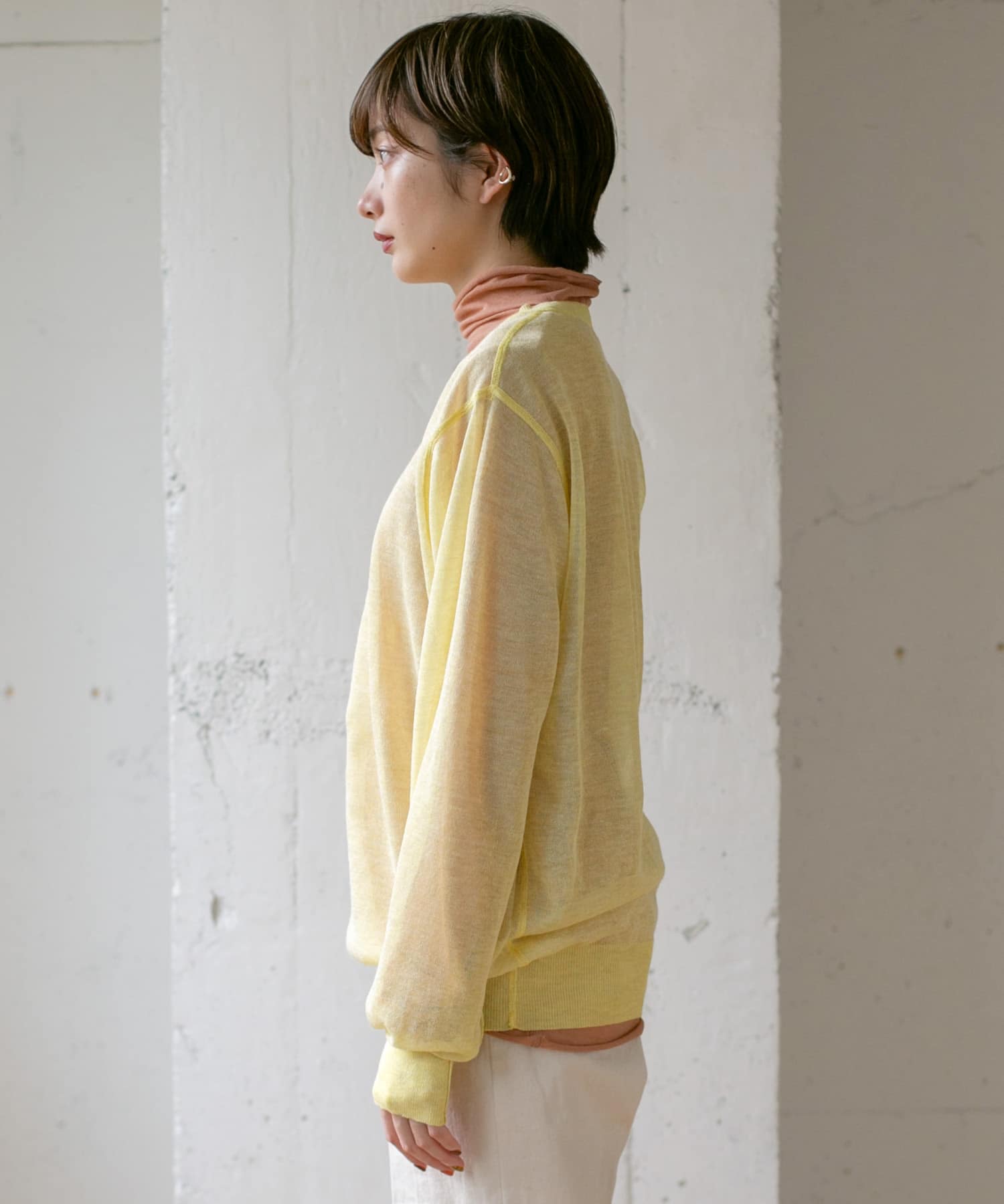 クルーネックシアーニット∴ YELLOW one