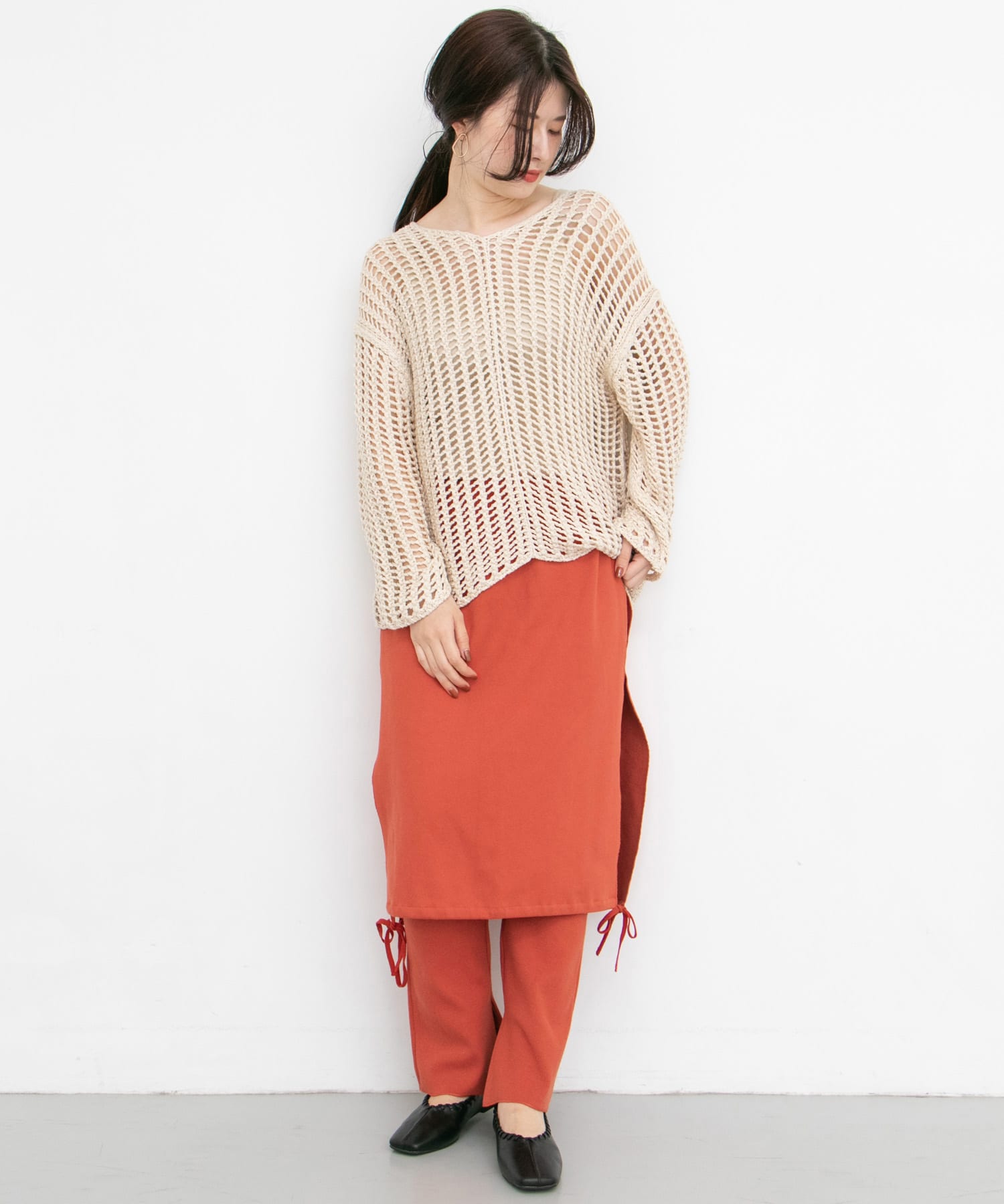 2WAYスカートドッキングカットパンツ∴ RED ORANGE one