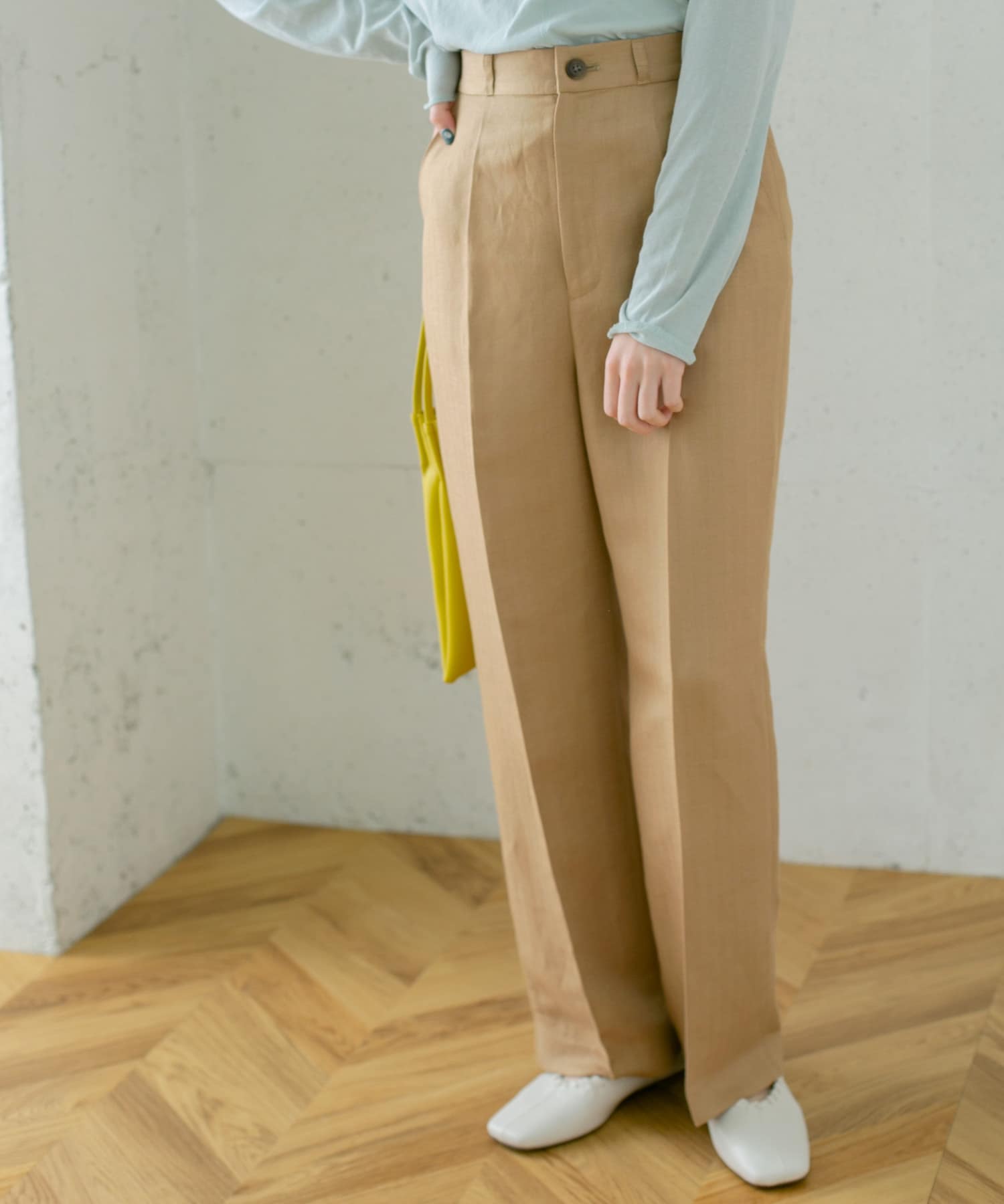 ヘリンボンストレートパンツ∴ CAMEL 36