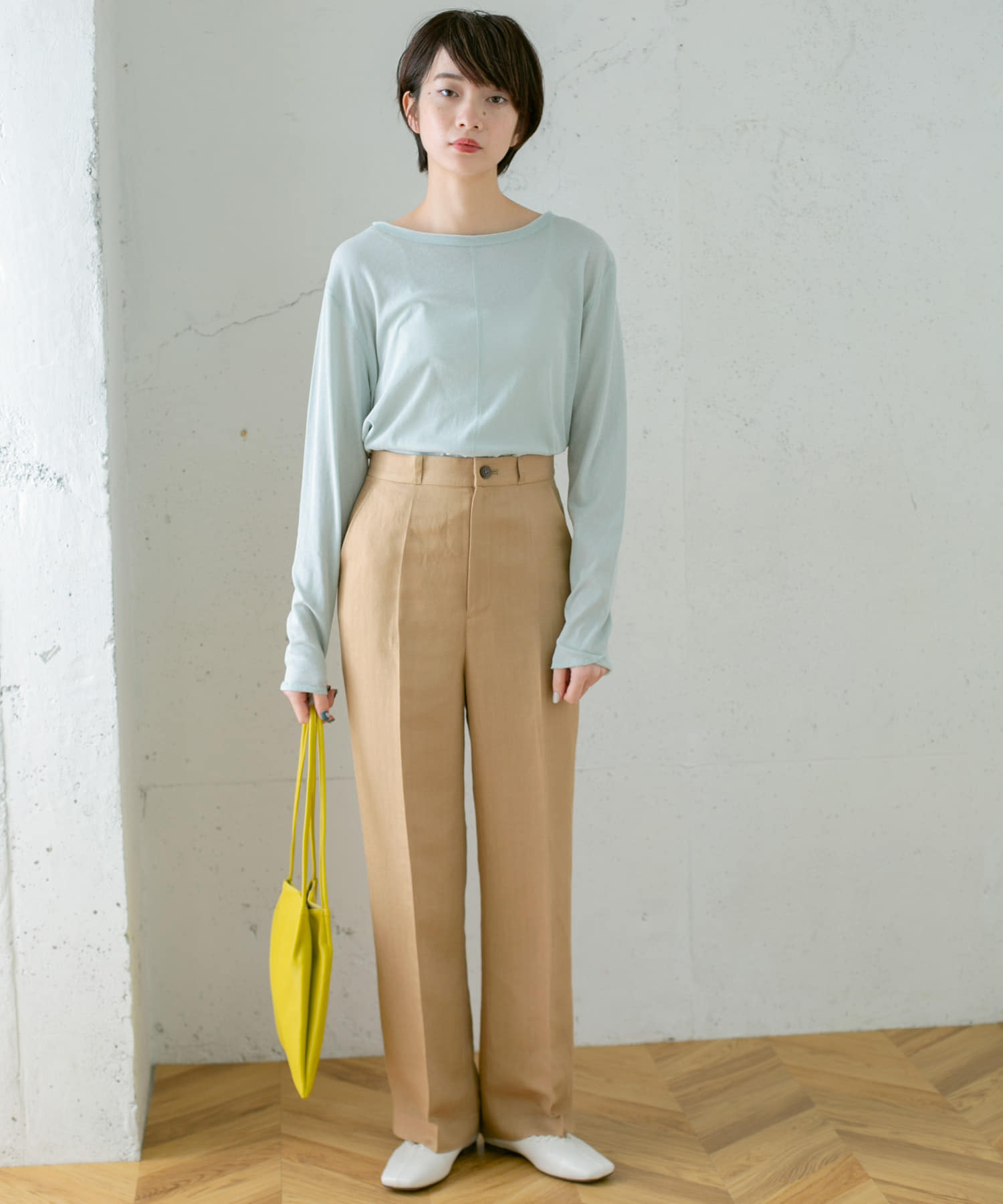 ヘリンボンストレートパンツ∴ CAMEL 36