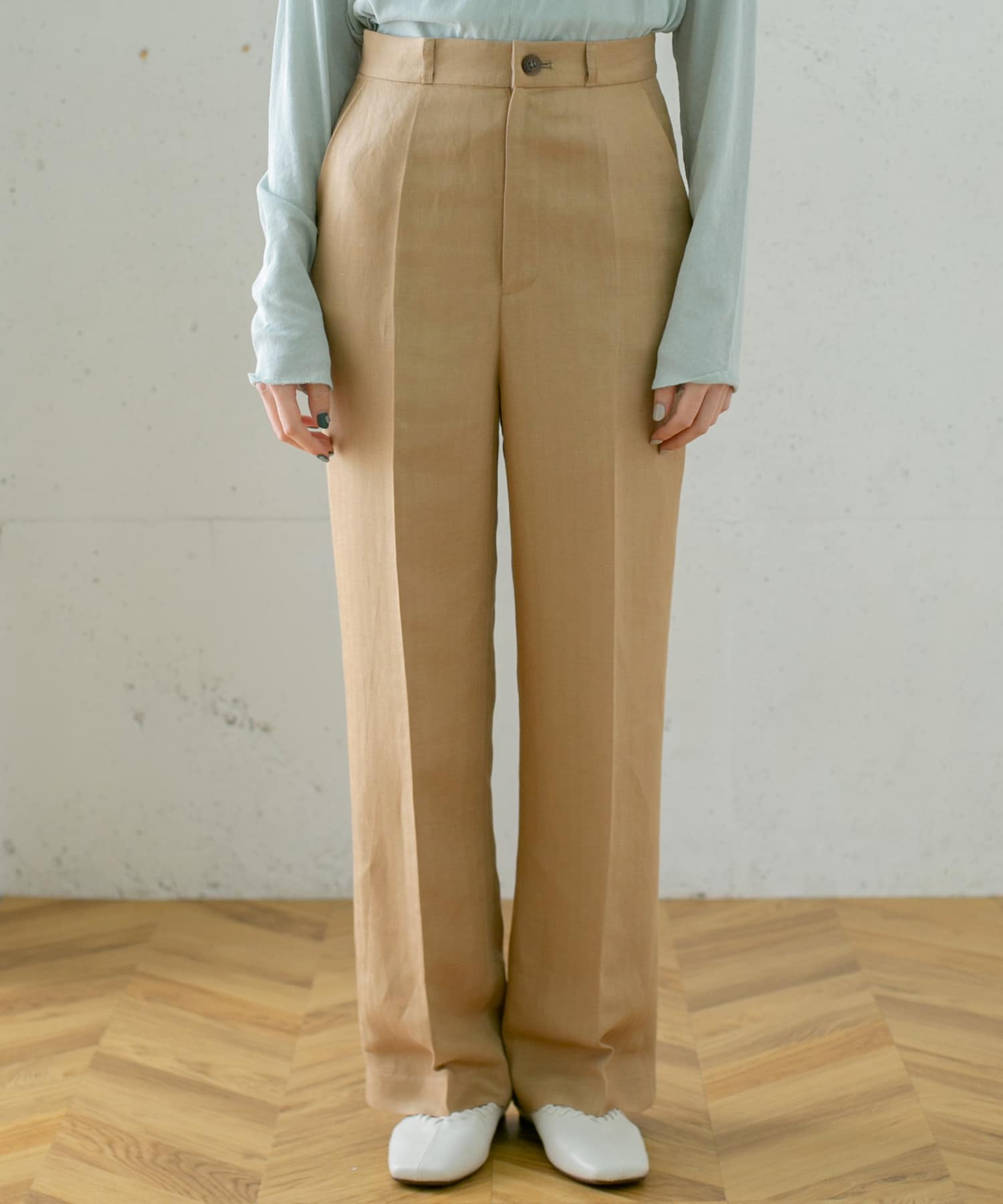 ヘリンボンストレートパンツ∴ CAMEL 36