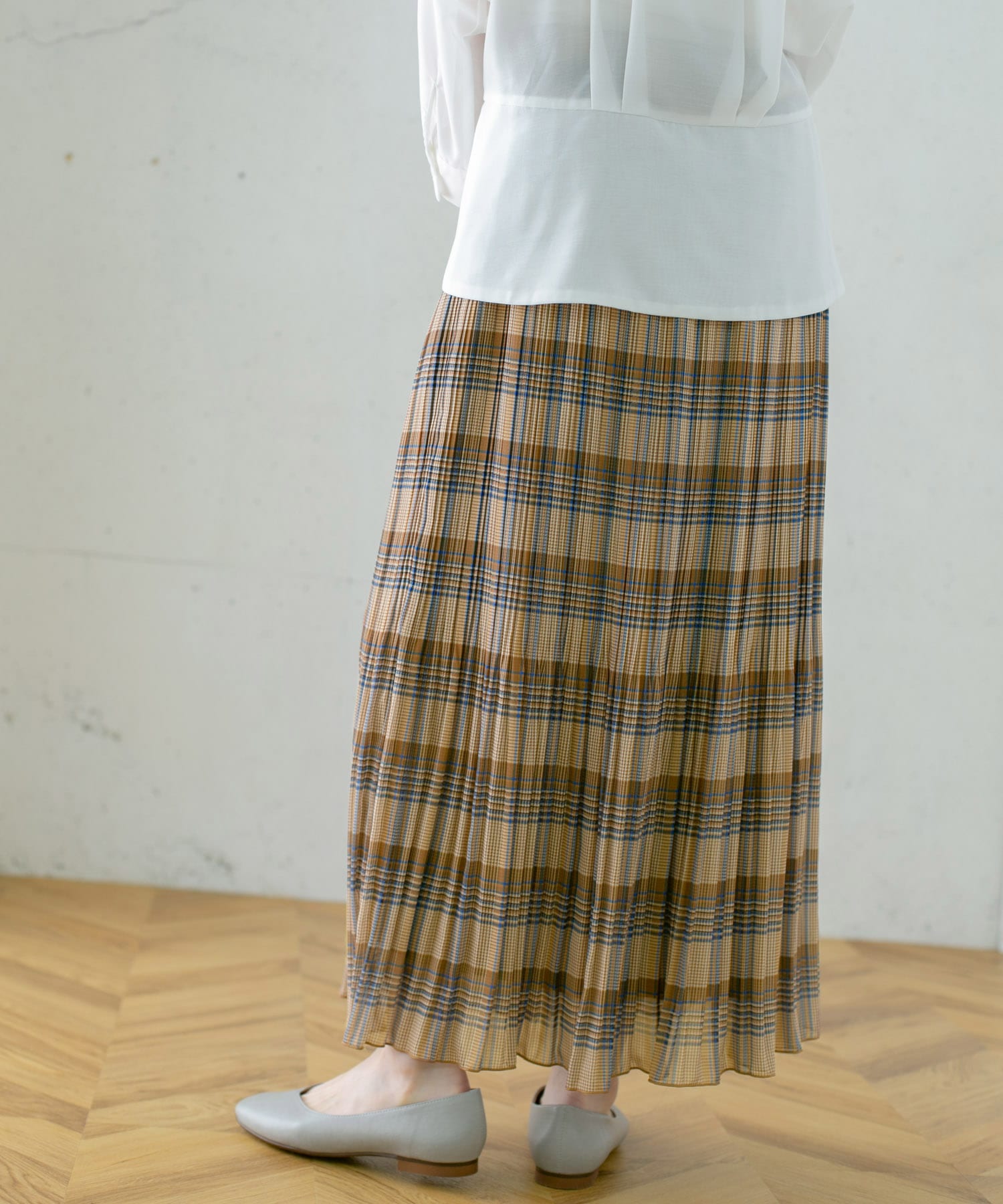 チェック消しプリーツスカート∴ BROWN one
