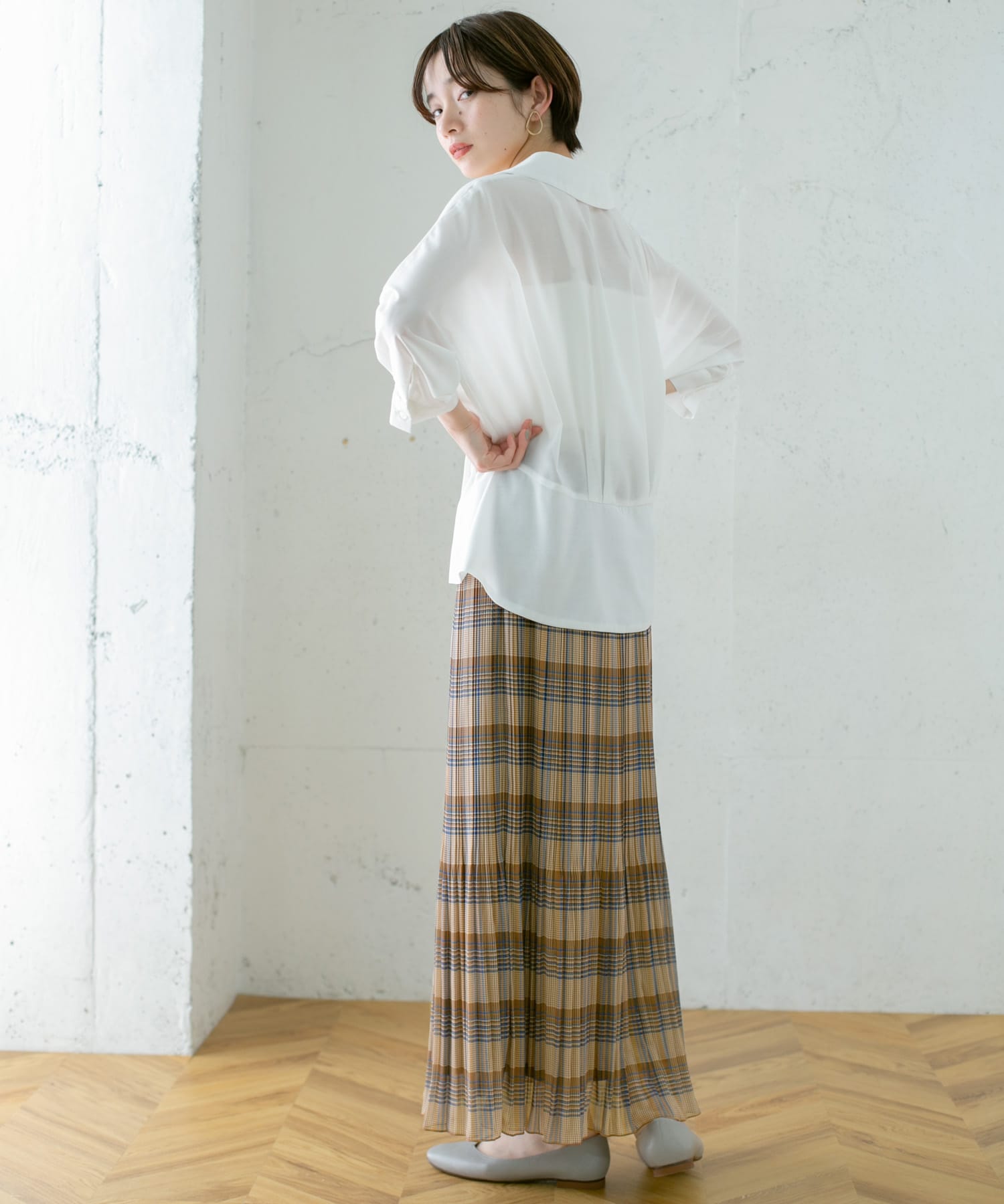 チェック消しプリーツスカート∴ BROWN one