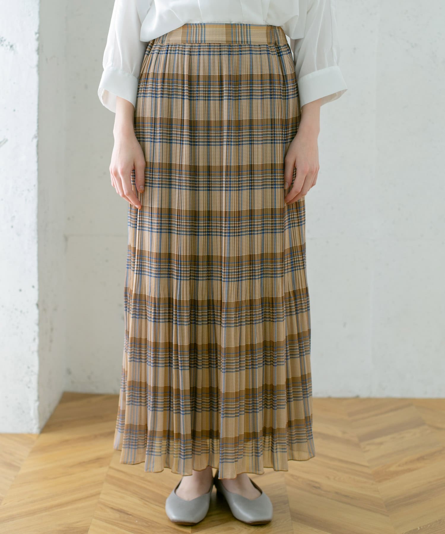 チェック消しプリーツスカート∴ BROWN one