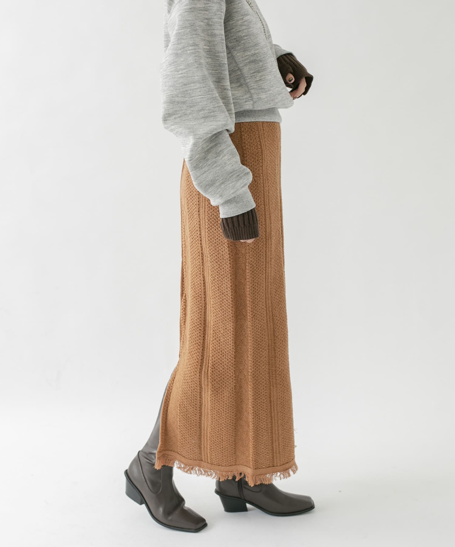 タイトフリンジニットスカート ORG BROWN one