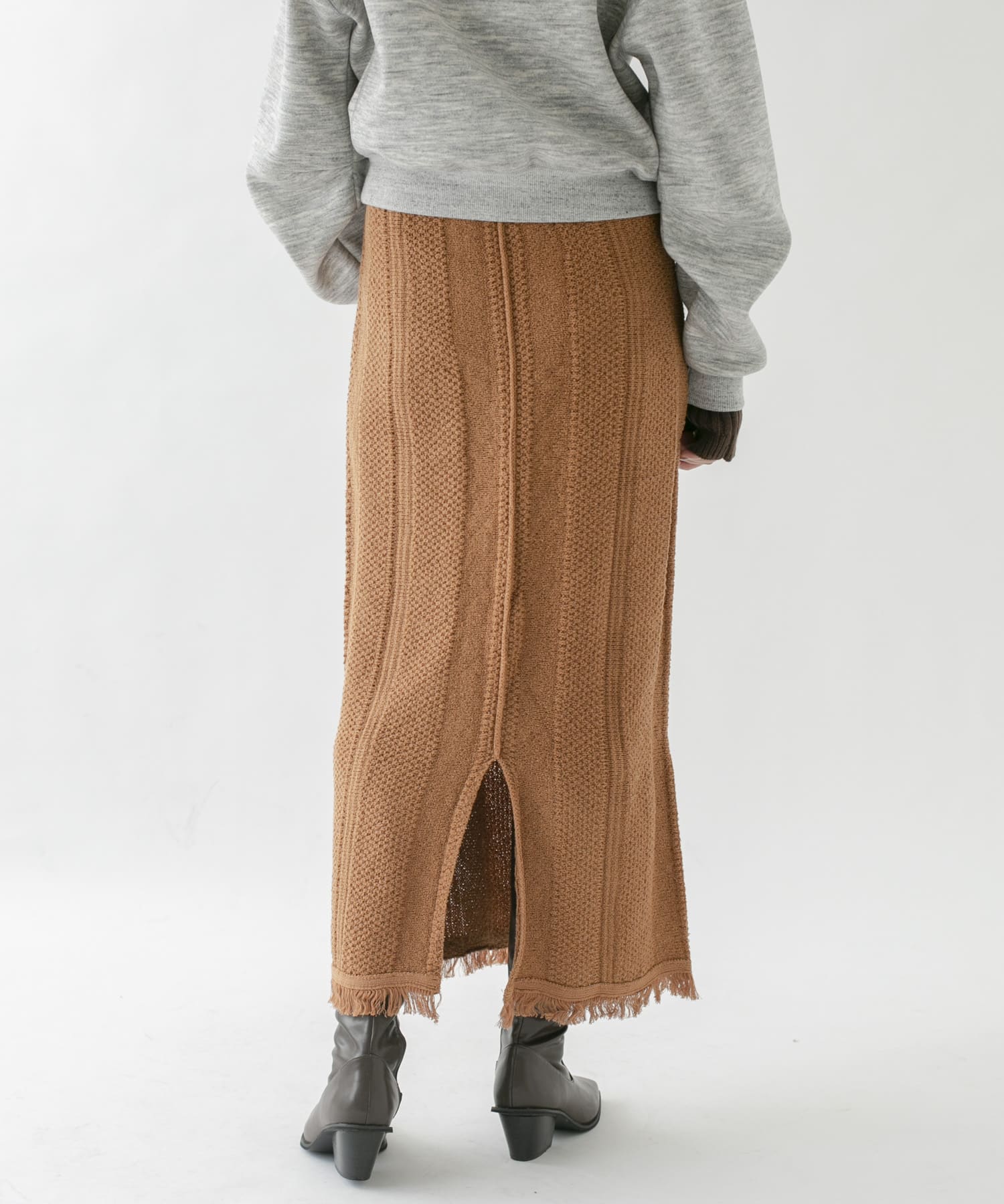 タイトフリンジニットスカート ORG BROWN one