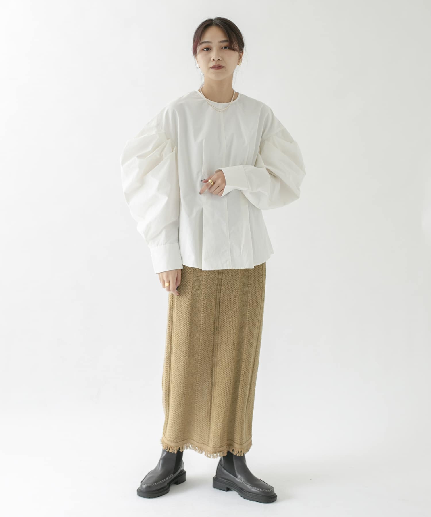 タイトフリンジニットスカート BEIGE one