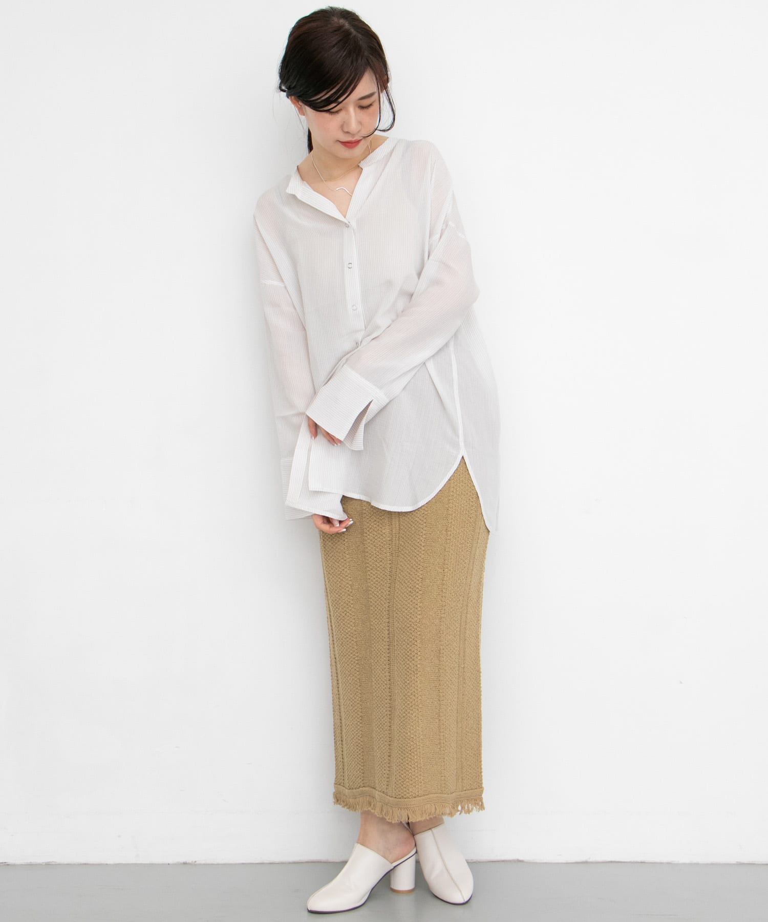 タイトフリンジニットスカート BEIGE one