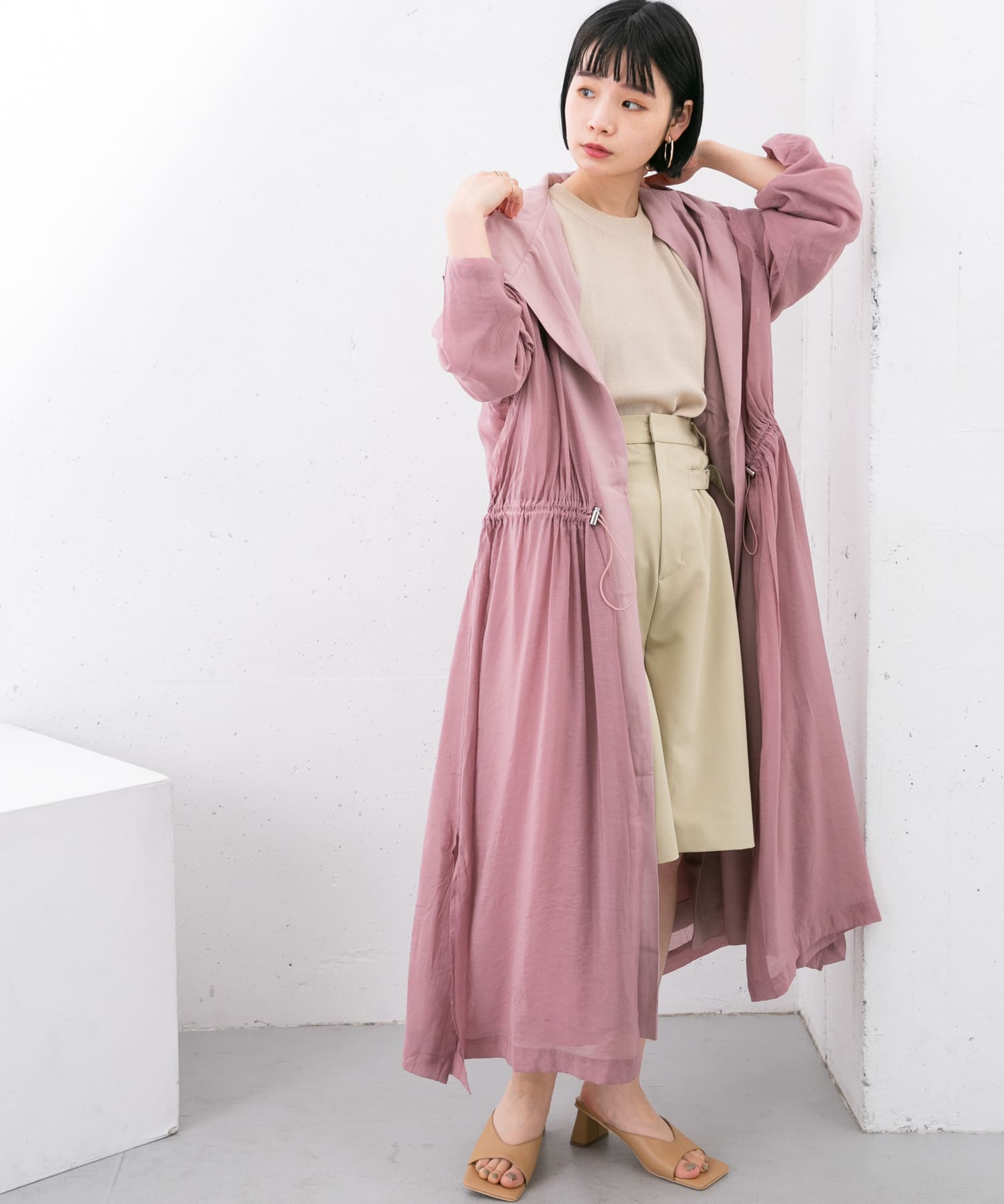 16日まで限定価格 Drawer ピンクベージュ ウールコート 34 レイヤードフーディーコート(one PINK): アウター｜URBAN RESEARCH公式