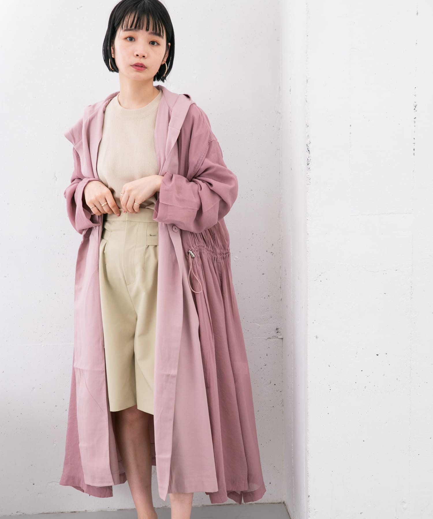 レイヤードフーディーコート PINK one