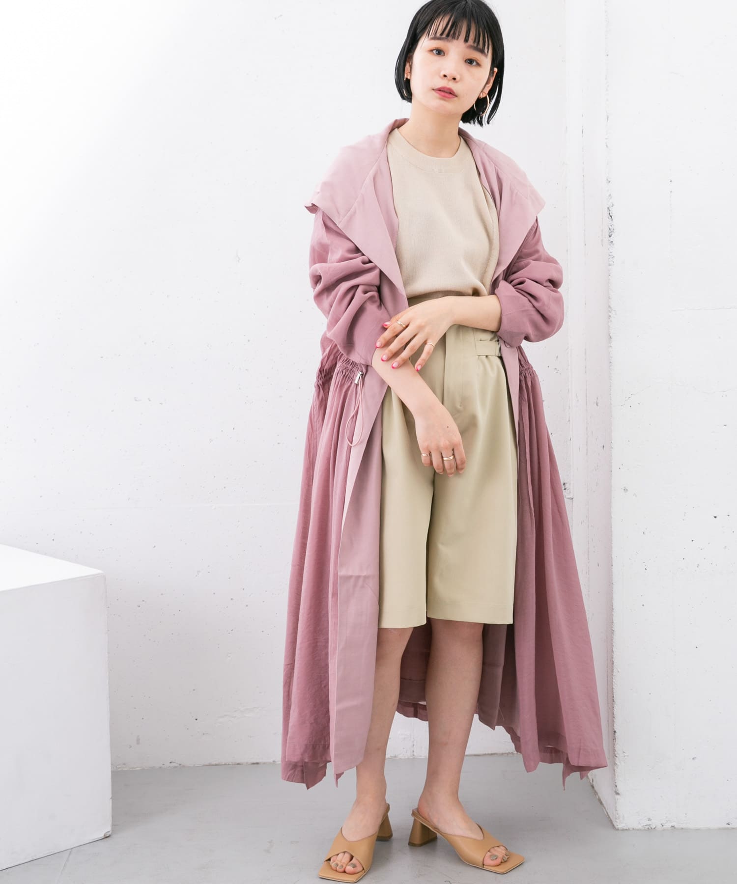 レイヤードフーディーコート PINK one