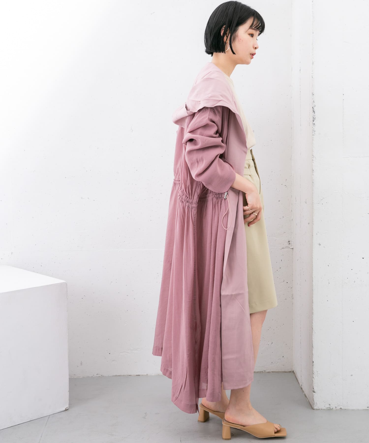 レイヤードフーディーコート PINK one