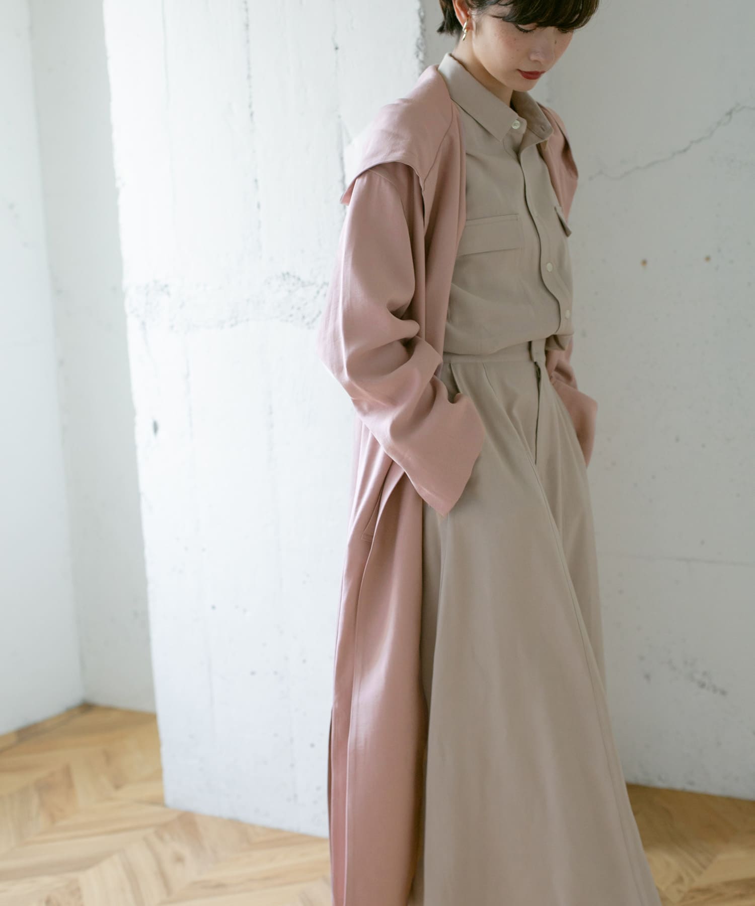 レイヤードフーディーコート PINK one
