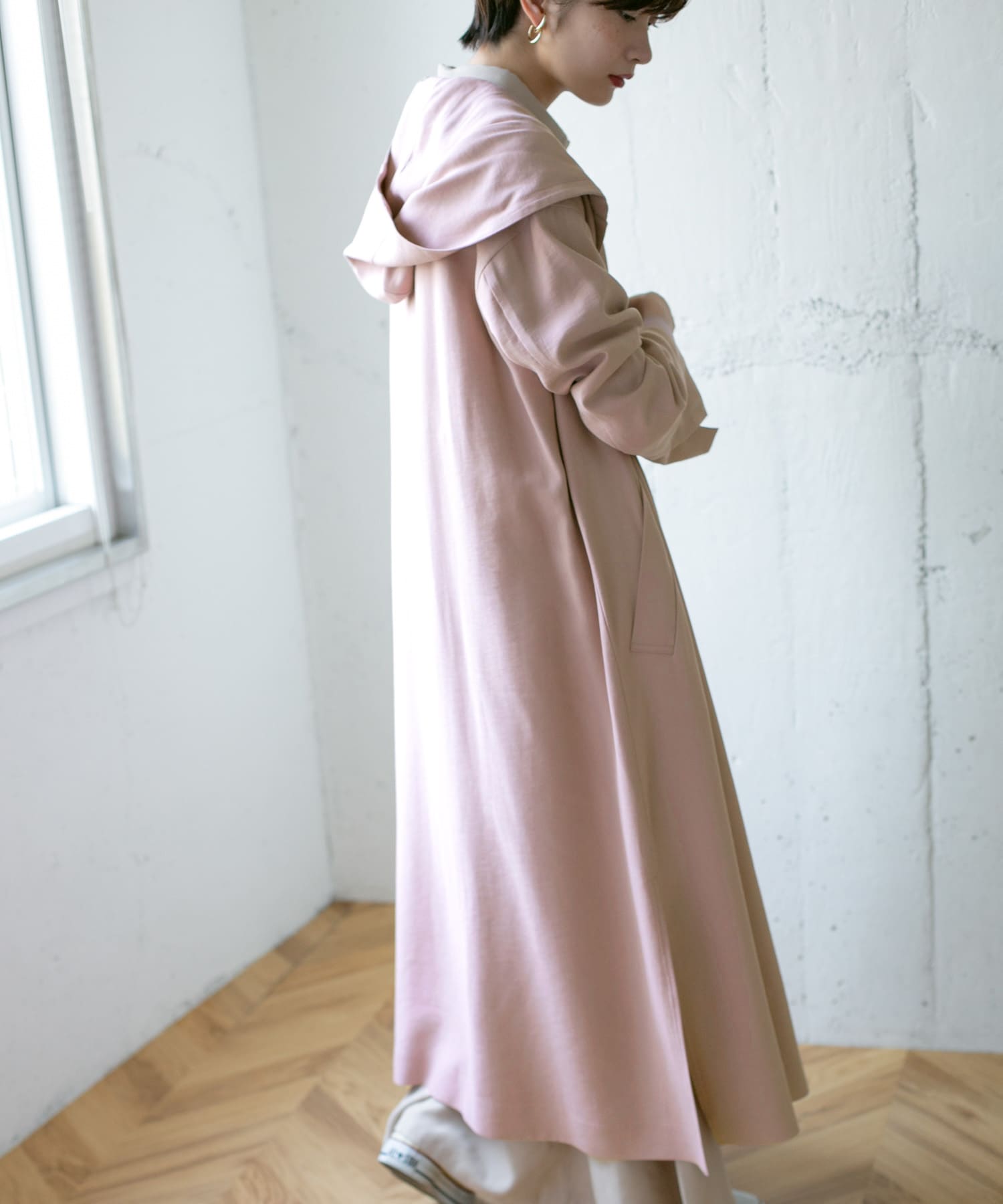 レイヤードフーディーコート PINK one