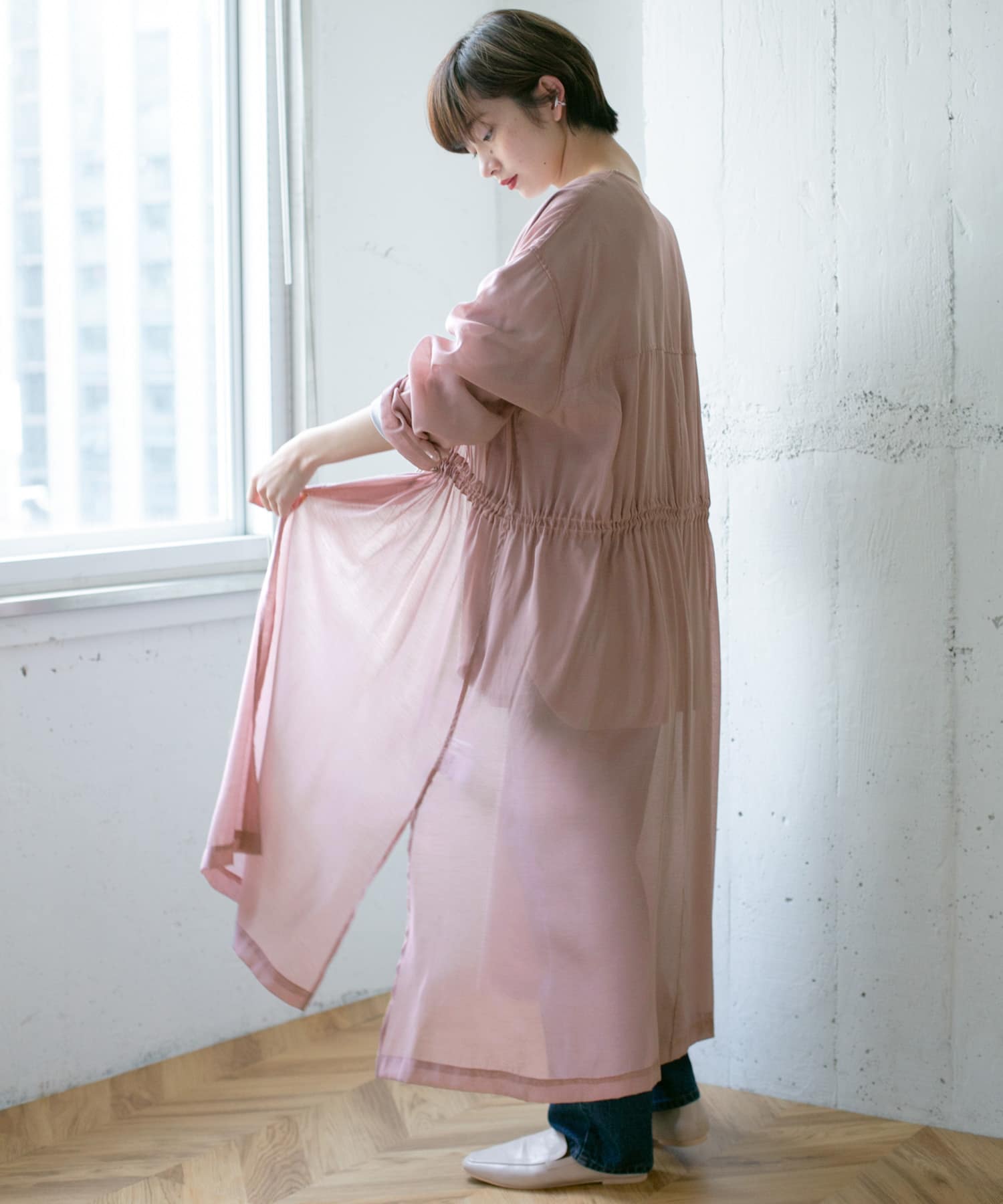 レイヤードフーディーコート PINK one