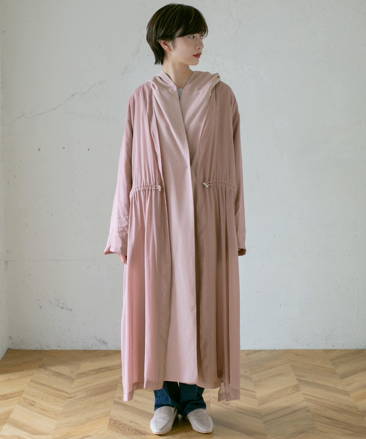 レイヤードフーディーコート PINK one