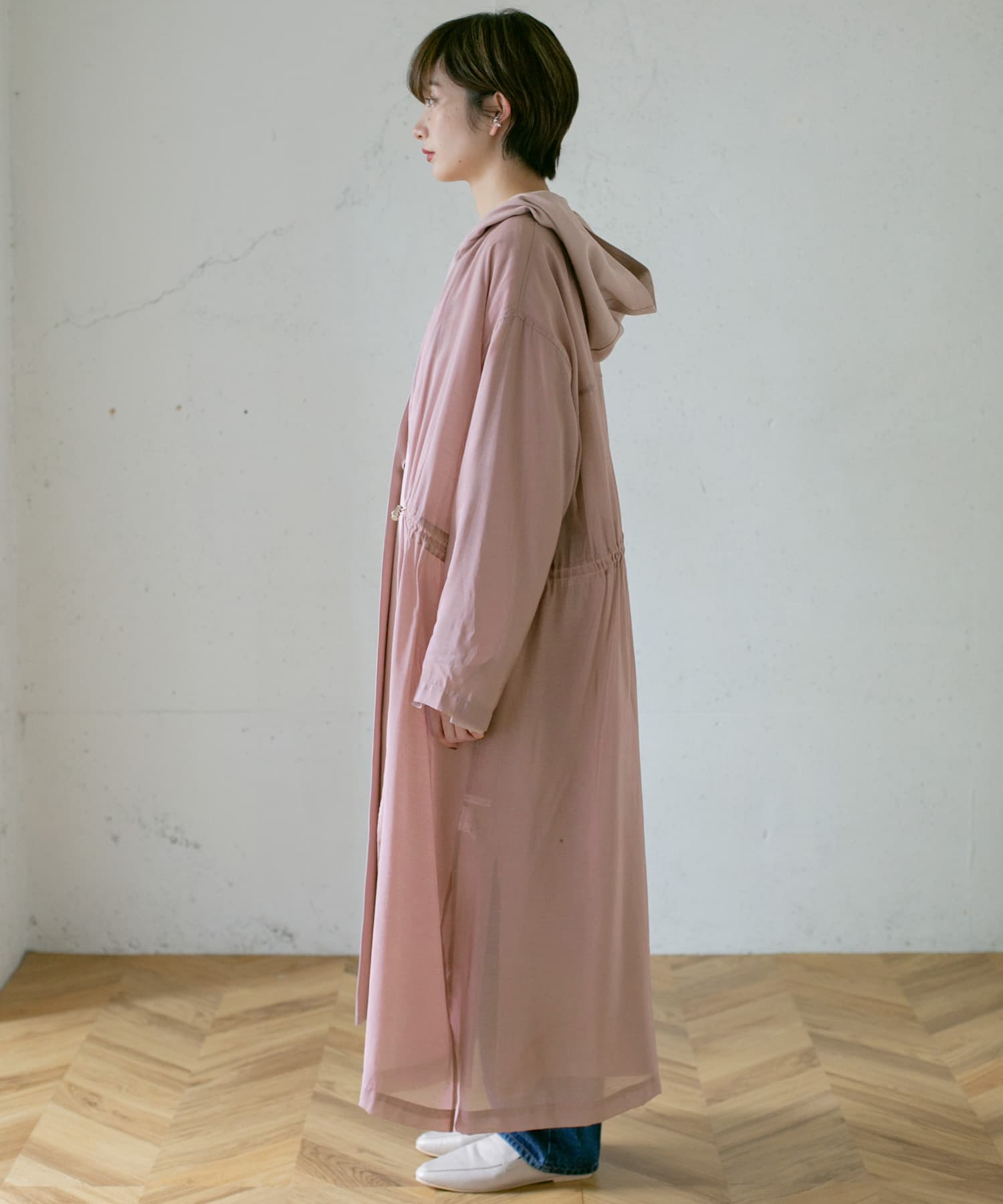 レイヤードフーディーコート PINK one