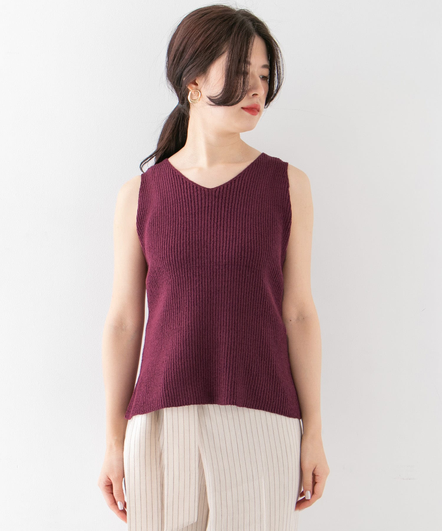 BACKレースアップニットプルオーバー∴ PURPLE one