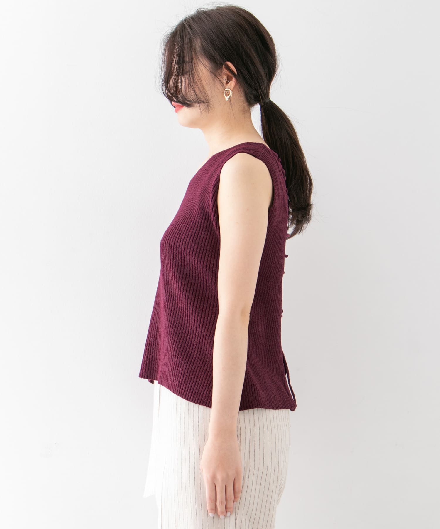 BACKレースアップニットプルオーバー∴ PURPLE one