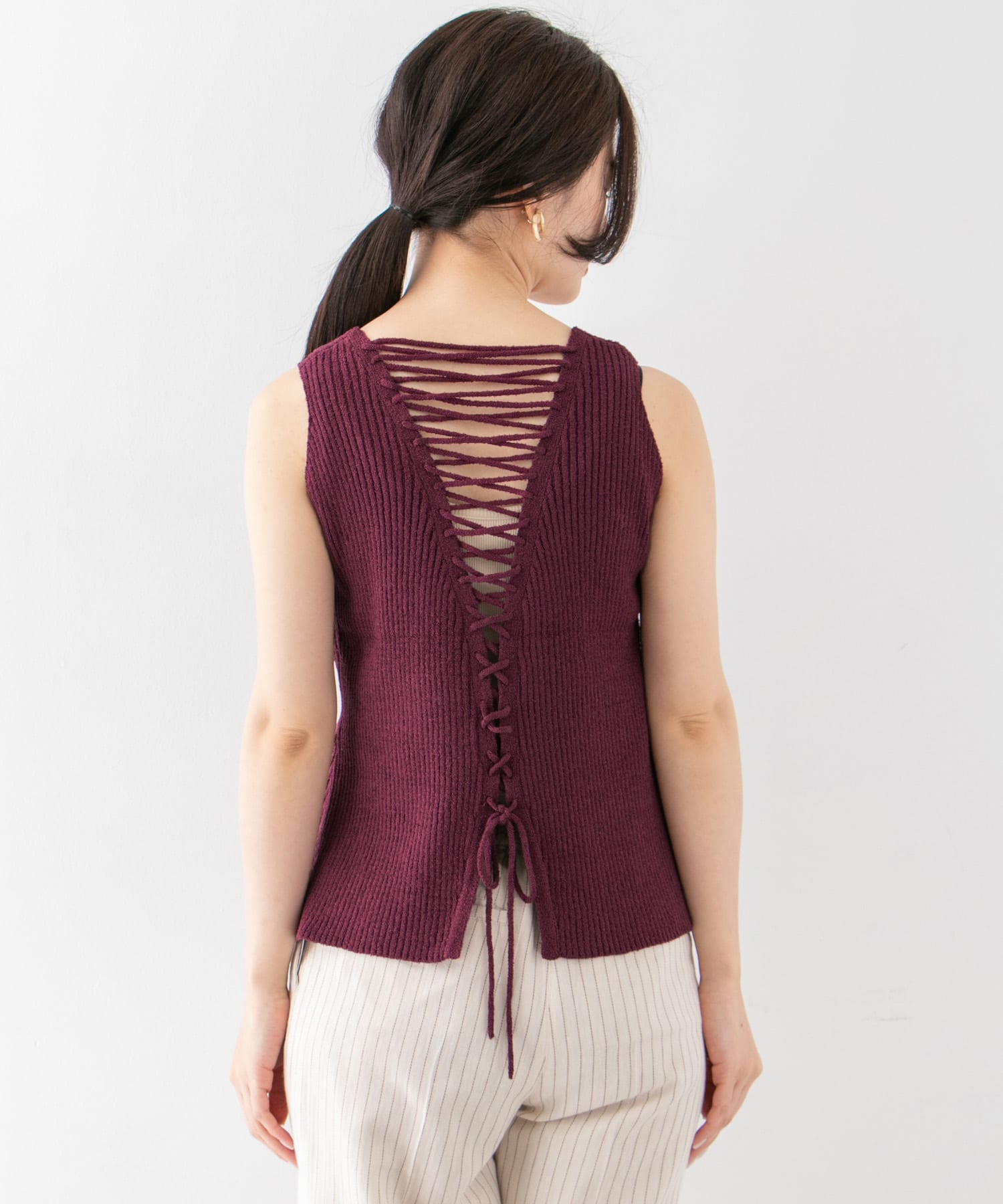 BACKレースアップニットプルオーバー∴ PURPLE one