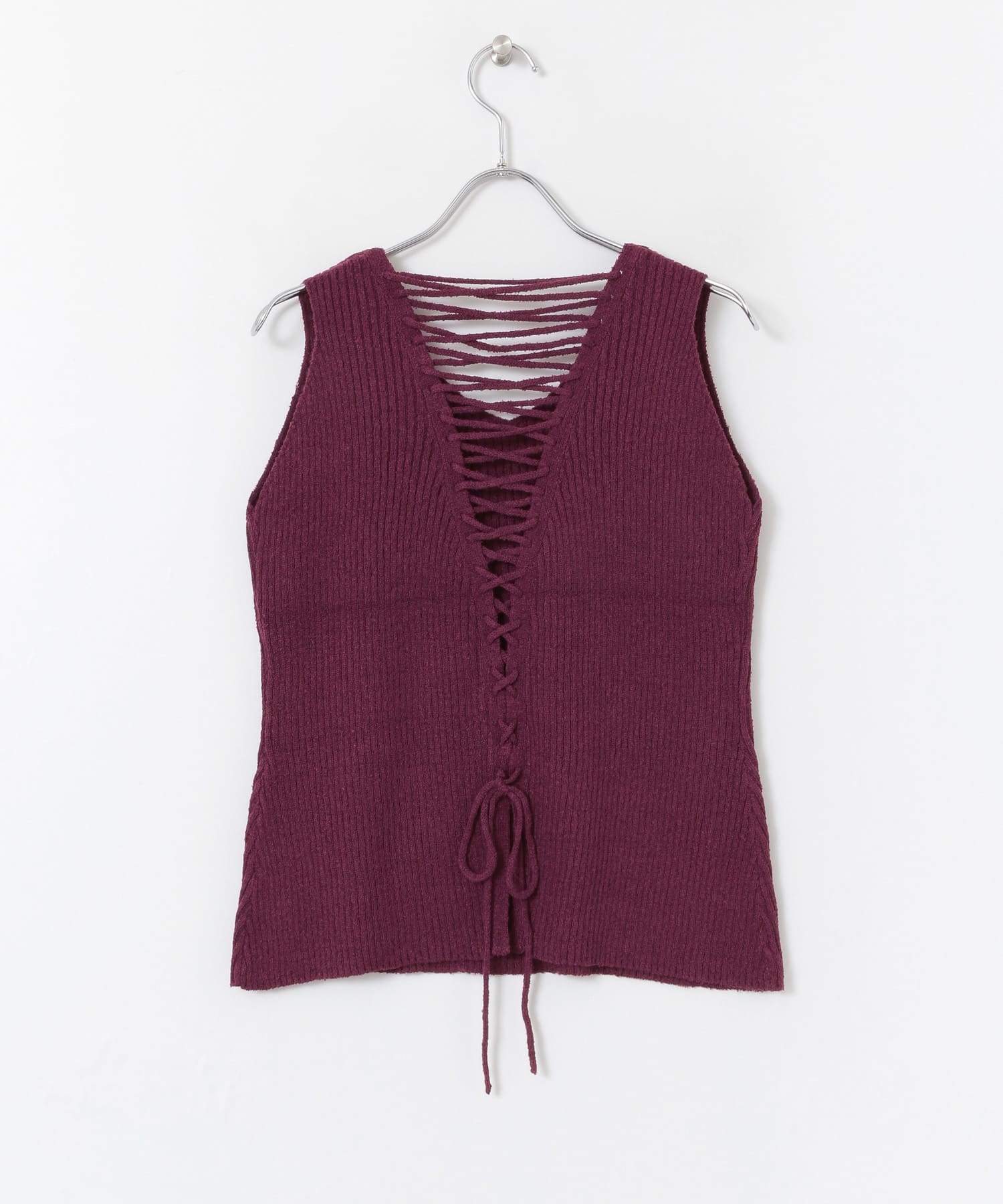 BACKレースアップニットプルオーバー∴ PURPLE one