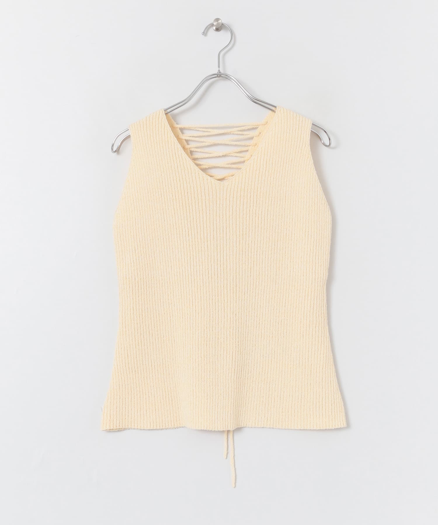BACKレースアップニットプルオーバー∴ IVORY one