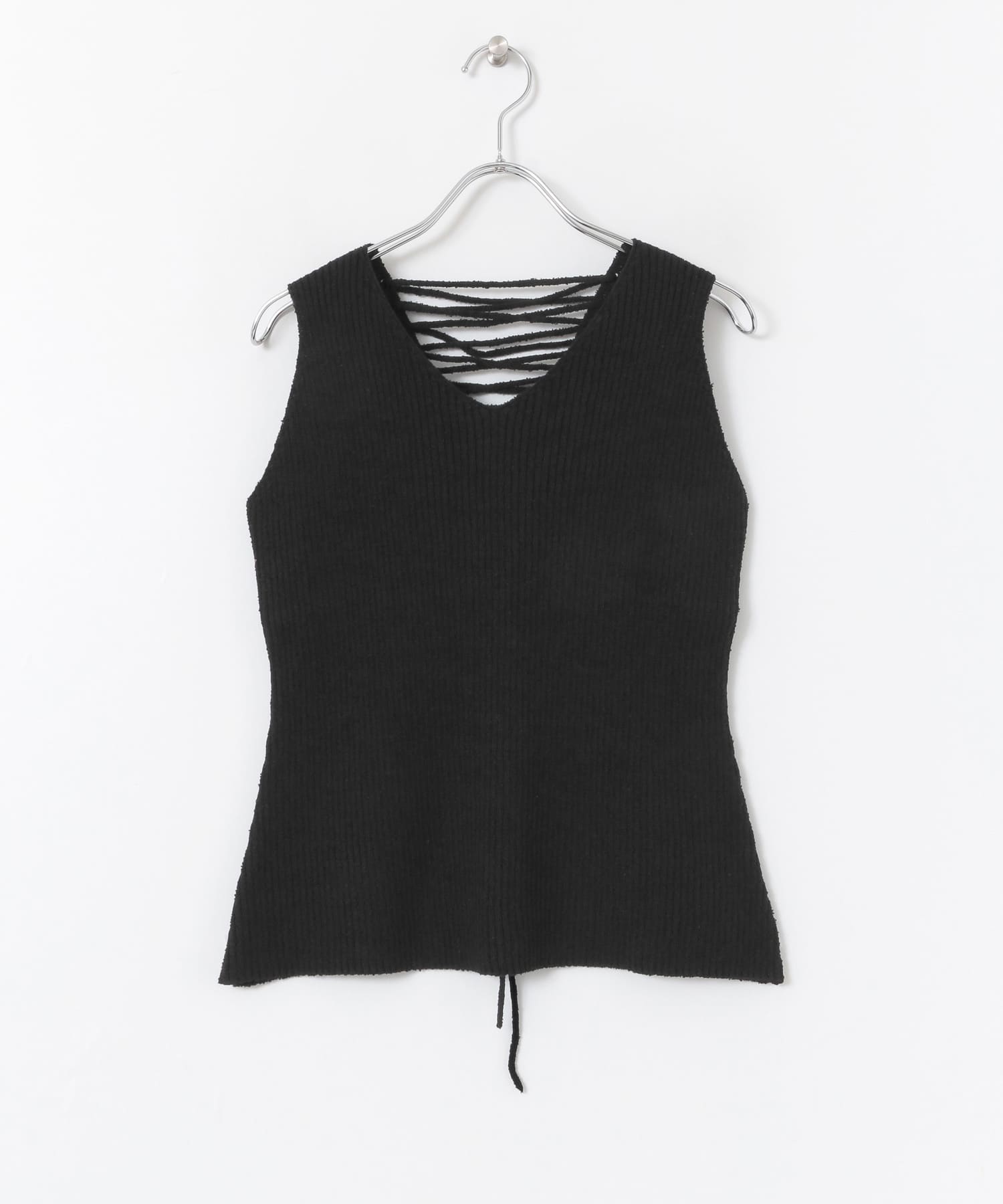 BACKレースアップニットプルオーバー∴ BLACK one