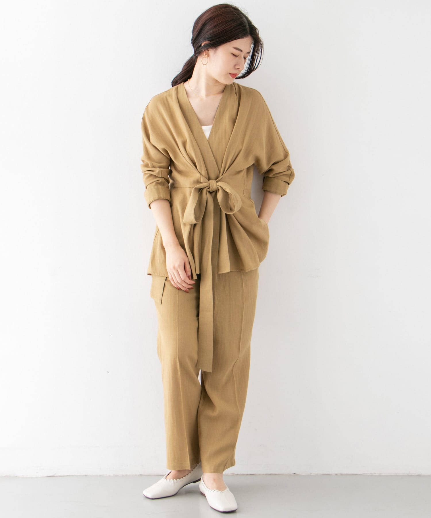 リネン混ラップパンツ∴ CAMEL one