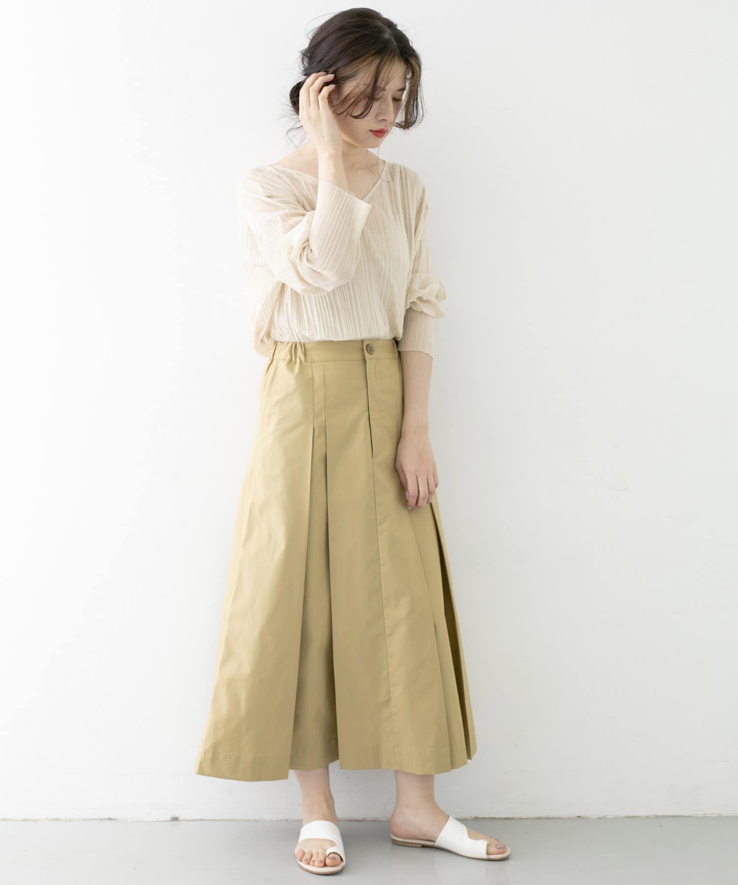 UR TECH ワイドタックスカート∴ BEIGE one