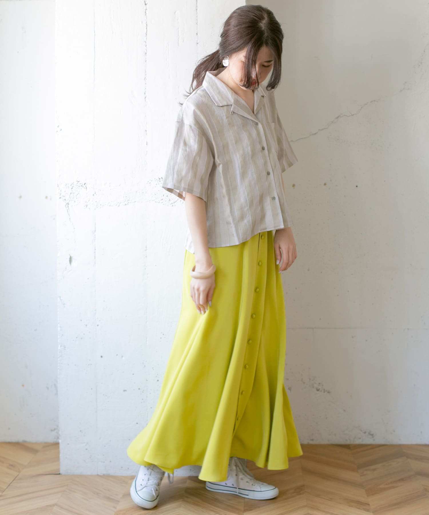 フロントボタンフレアースカート∴ YELLOW one