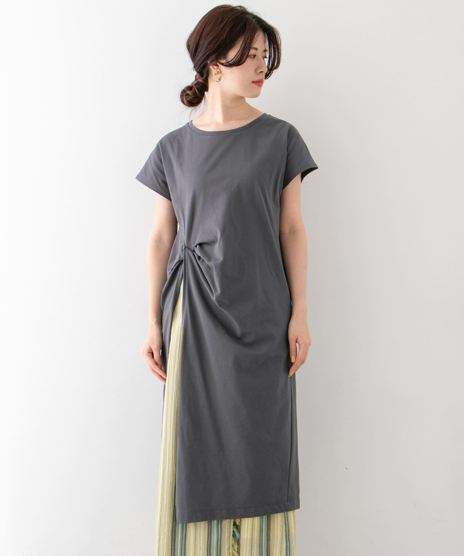 UR TECH スリットTシャツワンピース∴ CHARCOAL one