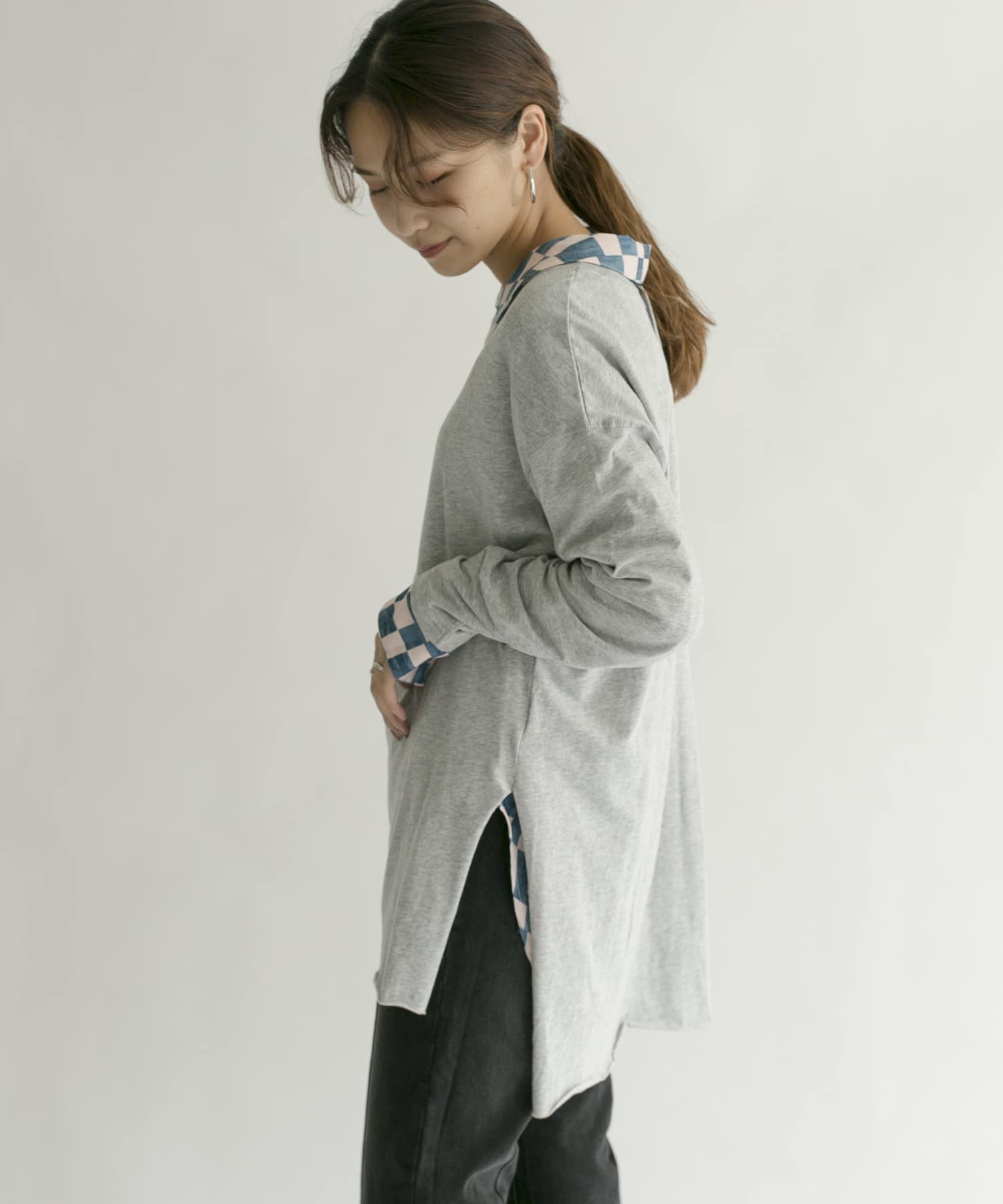 バックヘンリーオーバーサイズTシャツ T.GRAY one