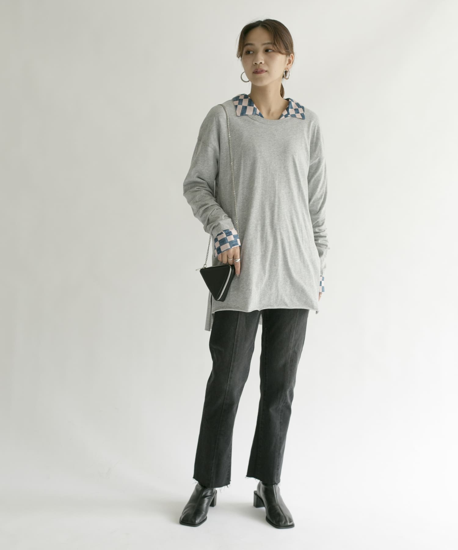 バックヘンリーオーバーサイズTシャツ T.GRAY one