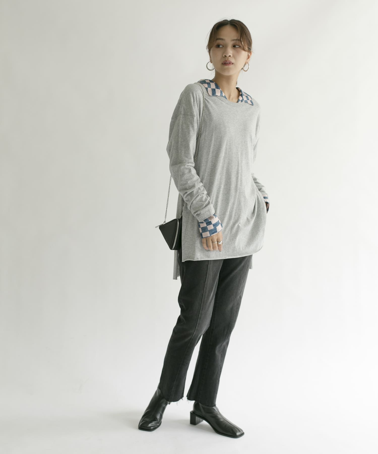 バックヘンリーオーバーサイズTシャツ T.GRAY one