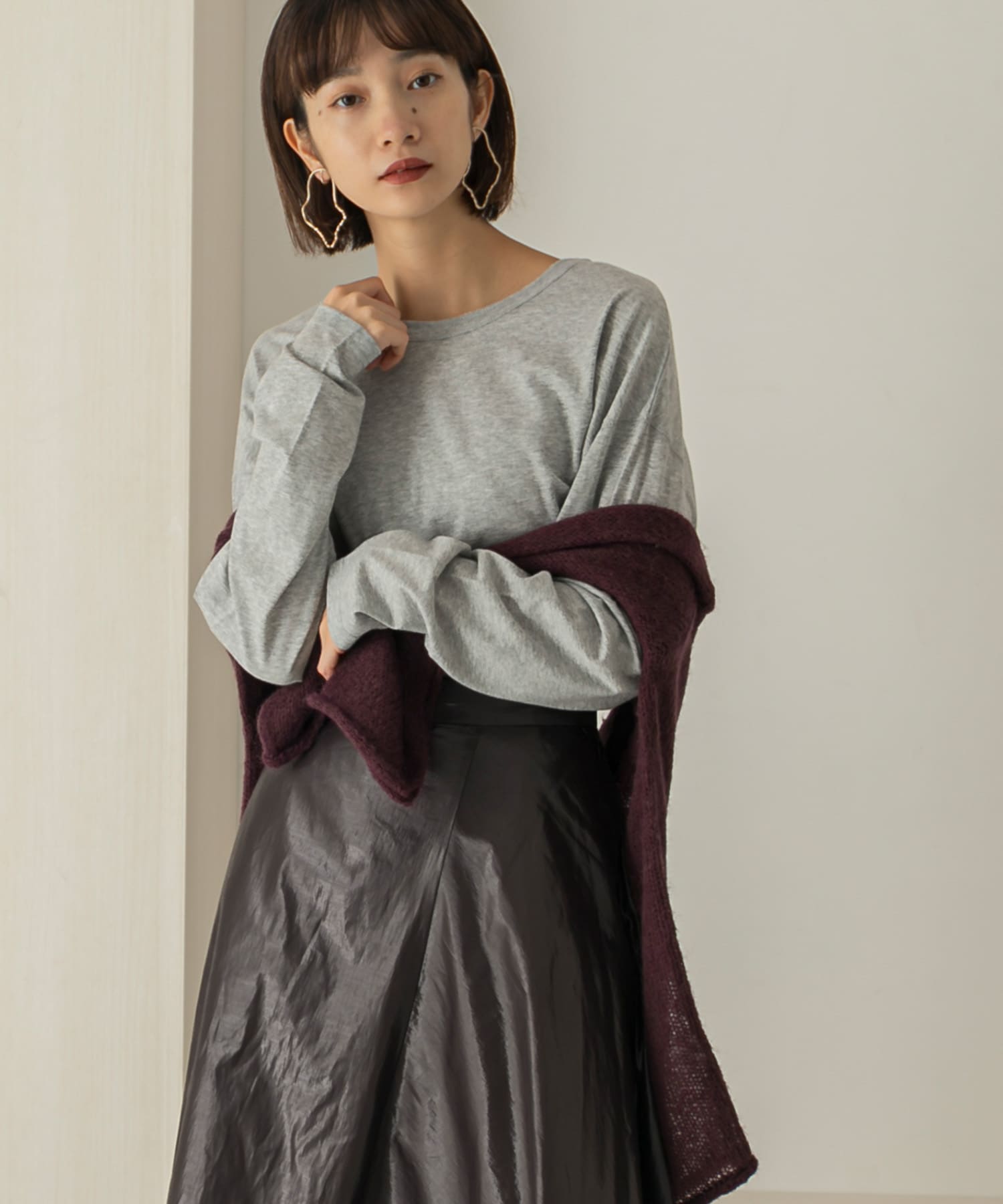 バックヘンリーオーバーサイズTシャツ T.GRAY one