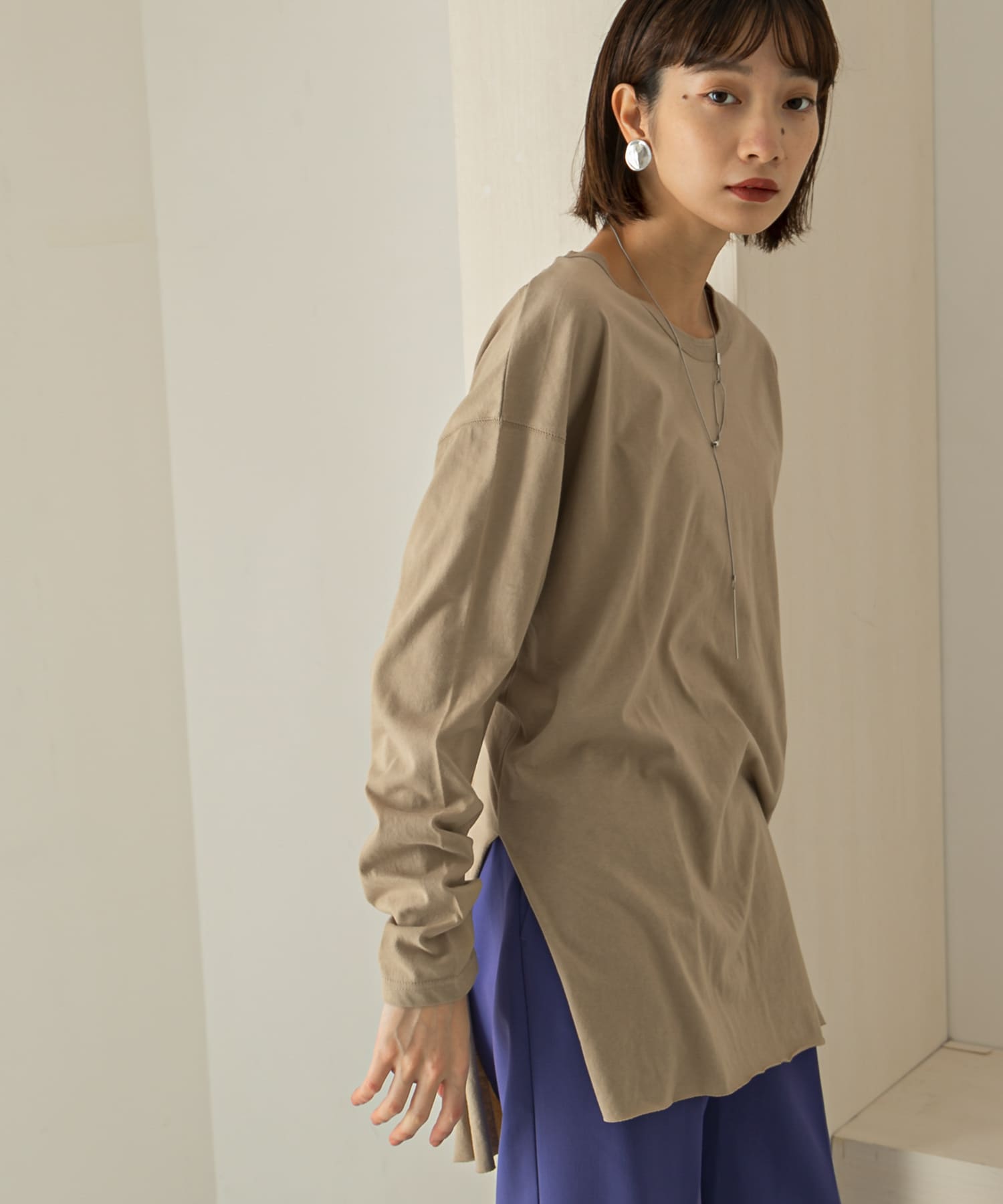 バックヘンリーオーバーサイズTシャツ BEIGE one