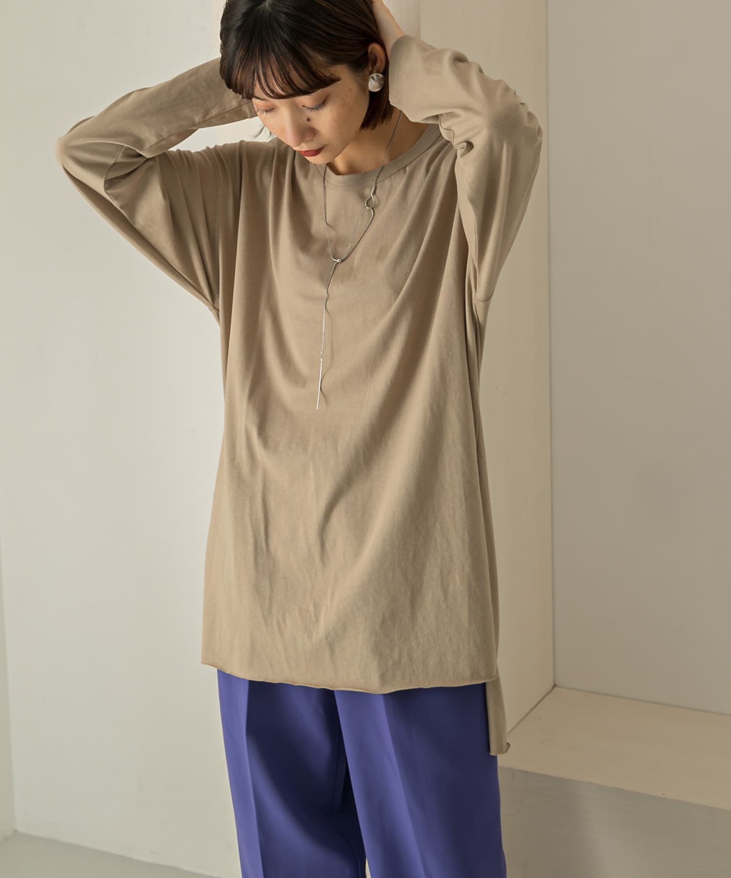 バックヘンリーオーバーサイズTシャツ BEIGE one