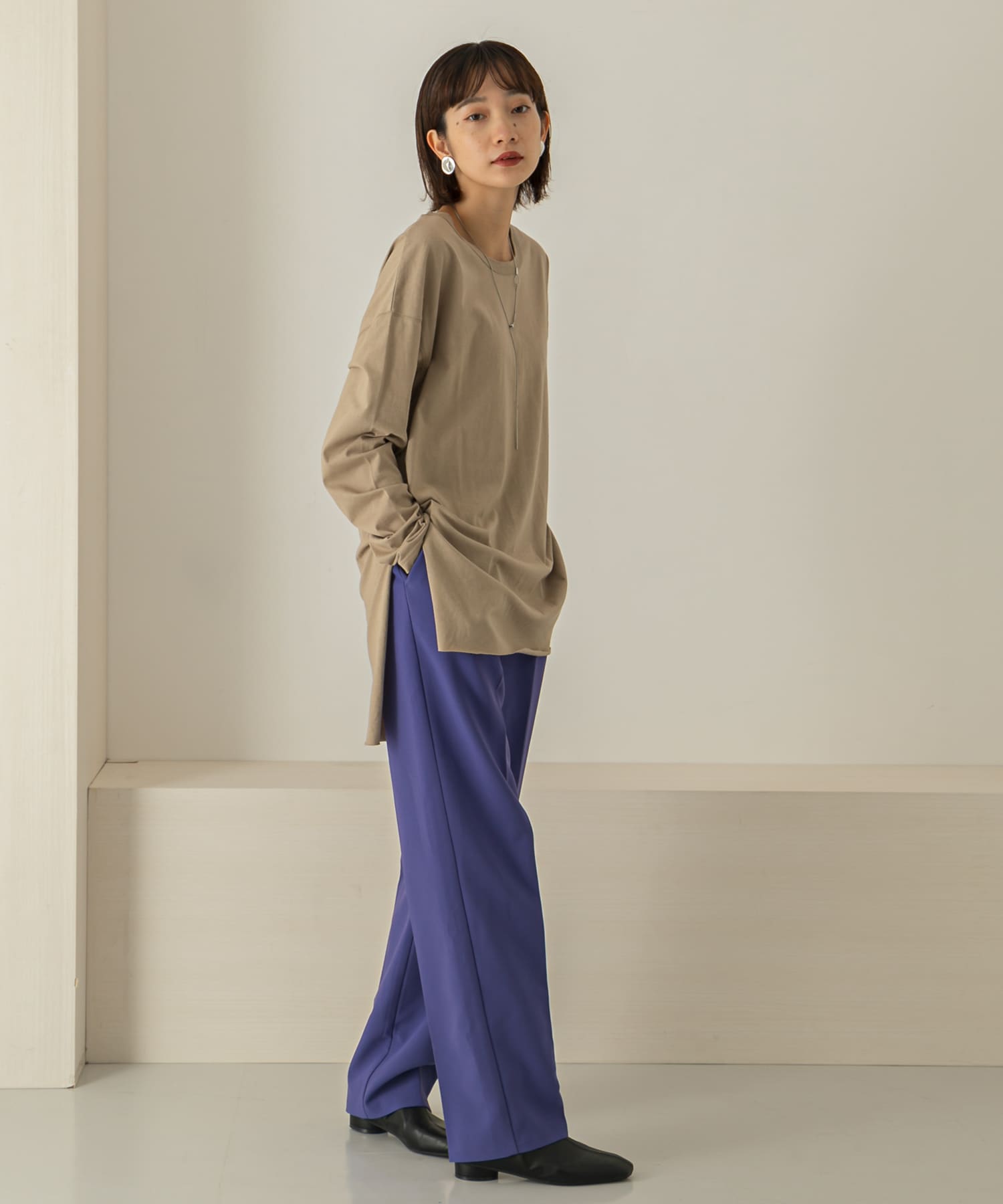 バックヘンリーオーバーサイズTシャツ BEIGE one