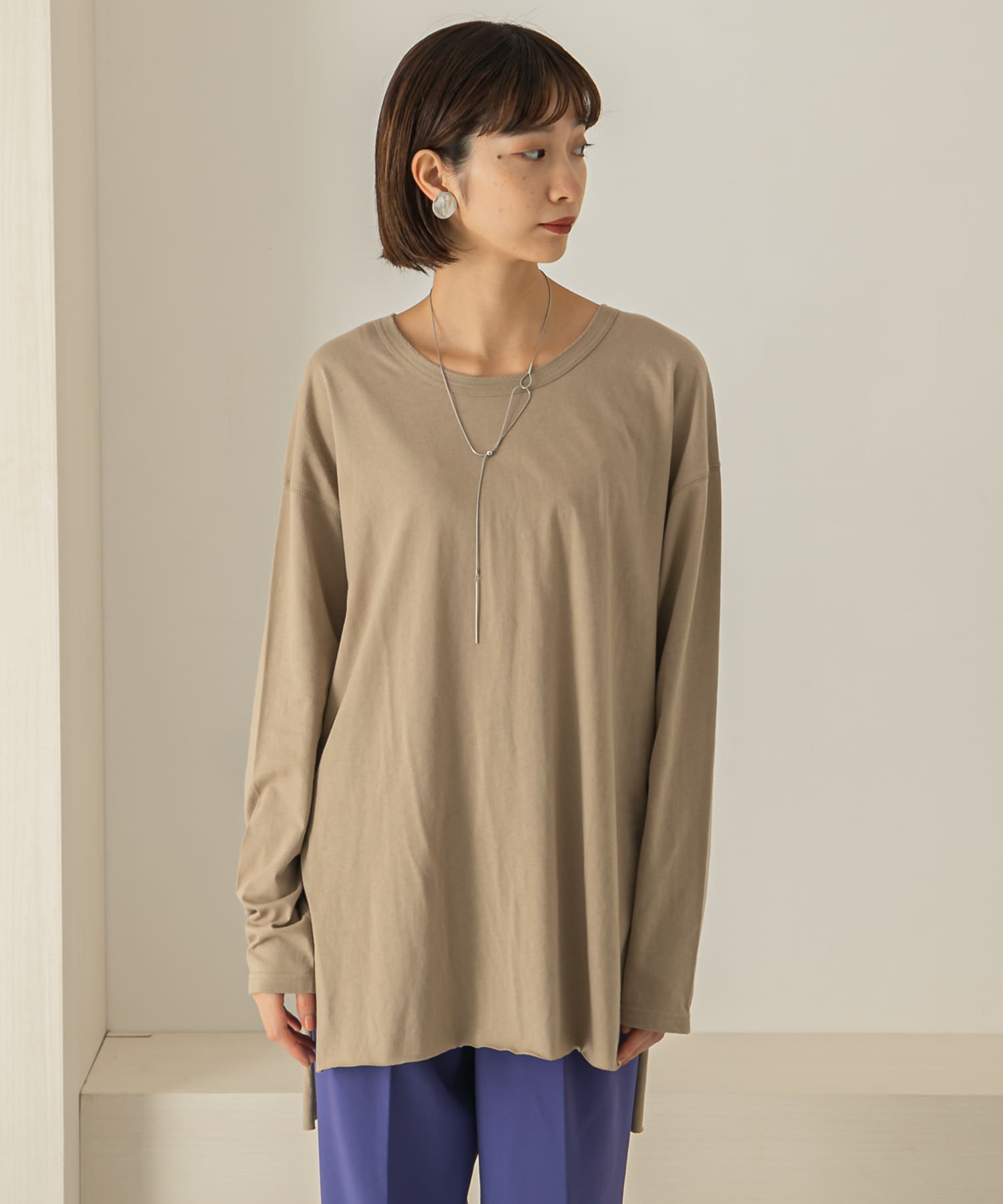 バックヘンリーオーバーサイズTシャツ BEIGE one