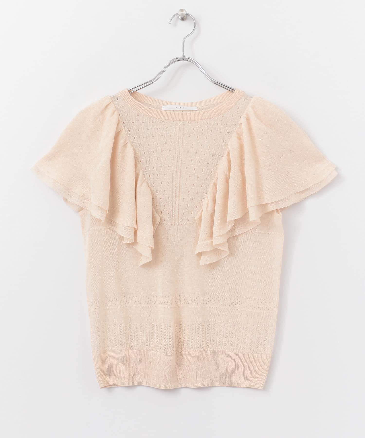 透かし編みフリルニット∴ BEIGE one