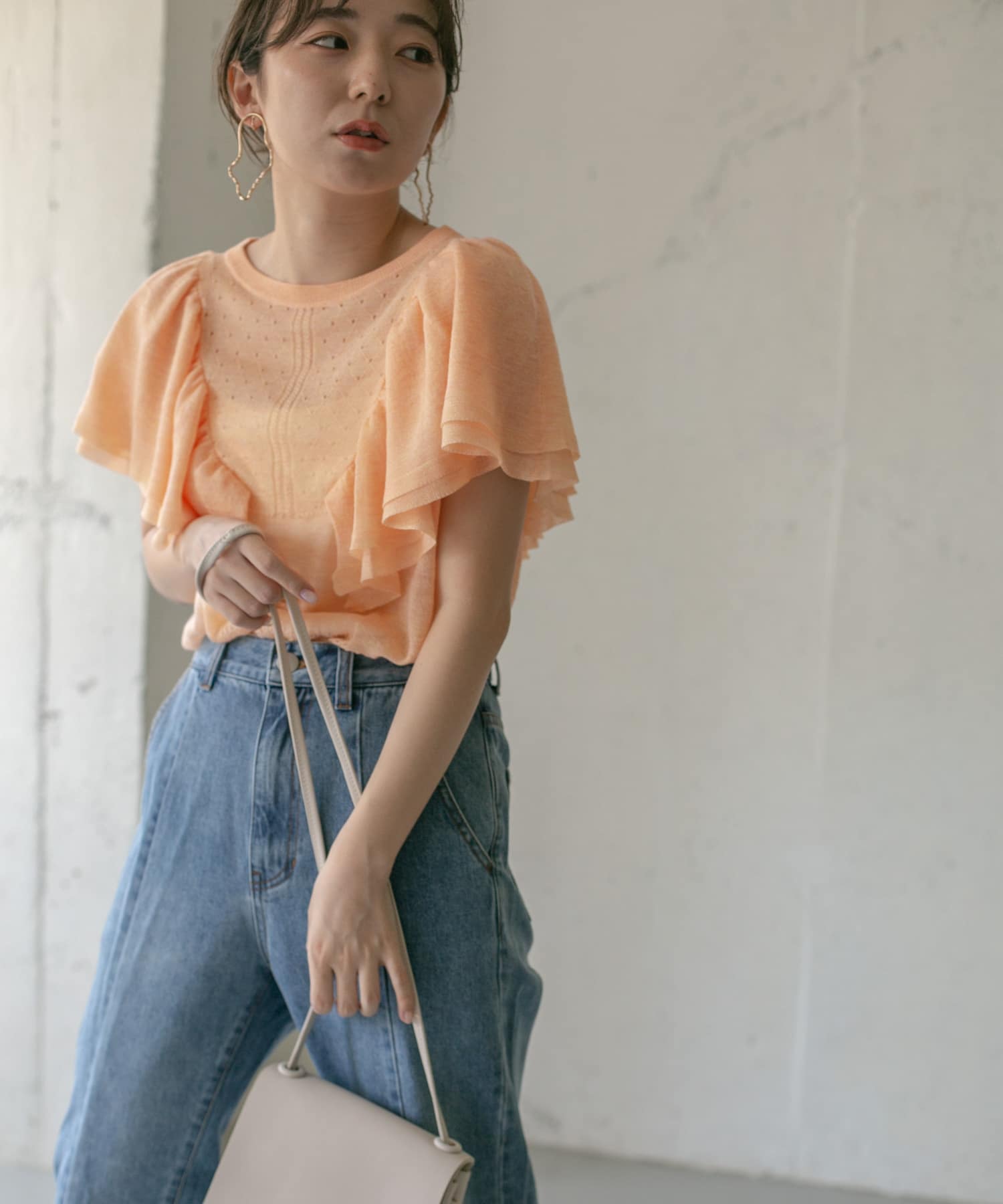 透かし編みフリルニット∴ ORANGE one