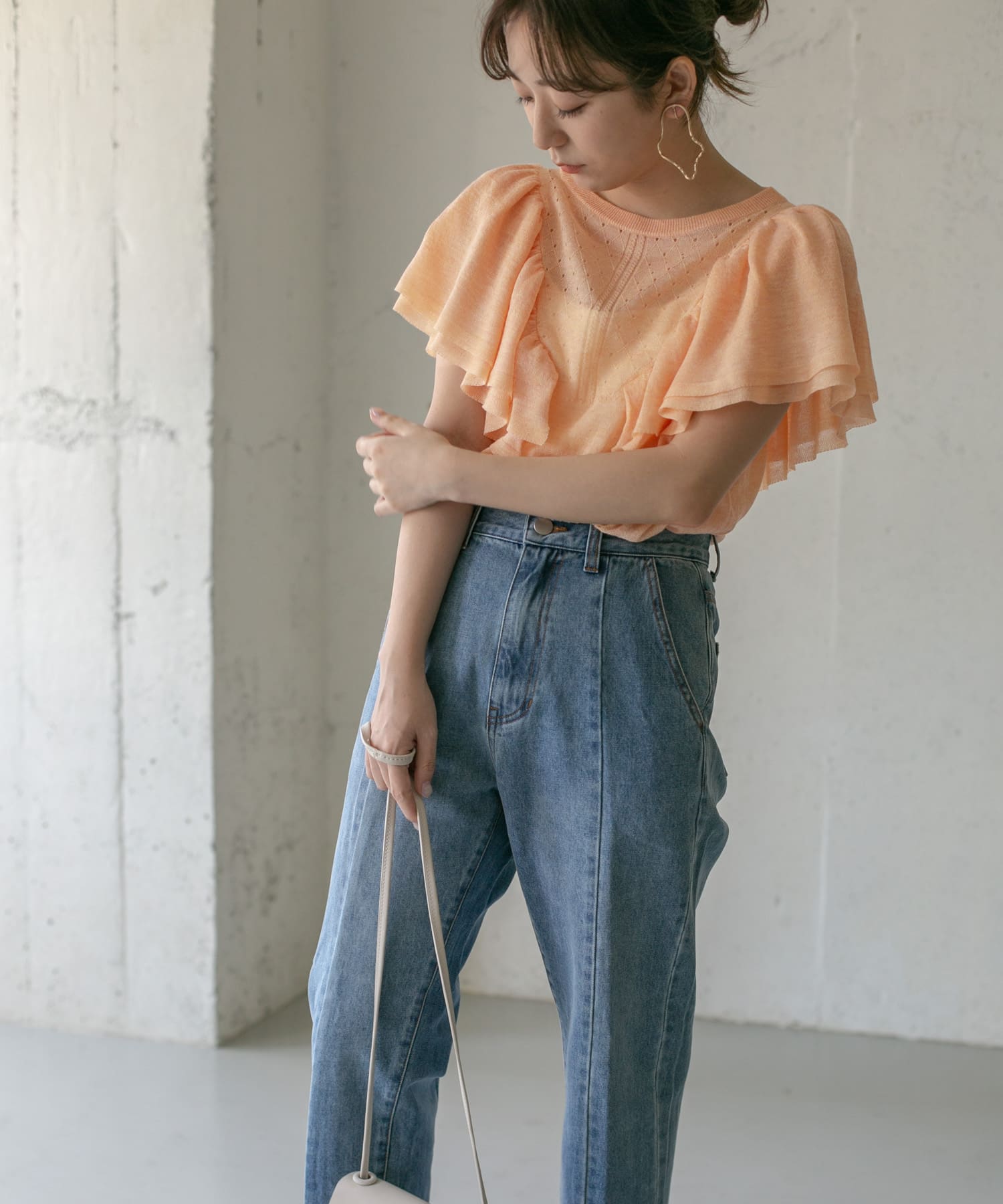 透かし編みフリルニット∴ ORANGE one