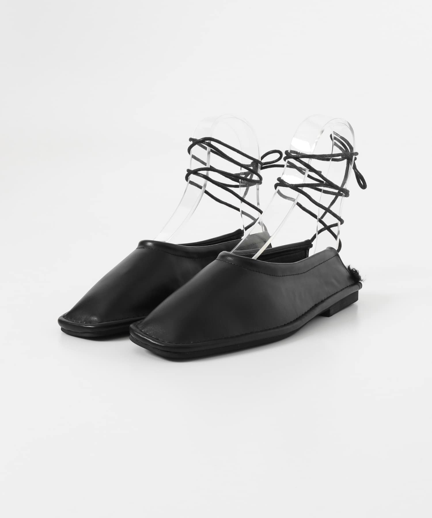 スクエアステッチレースアップパンプス∴ BLACK 36