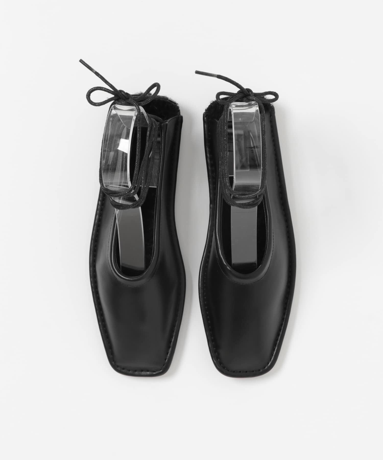 スクエアステッチレースアップパンプス∴ BLACK 36