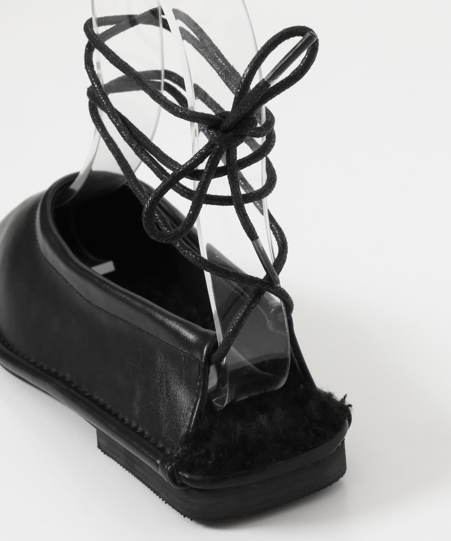 スクエアステッチレースアップパンプス∴ BLACK 36
