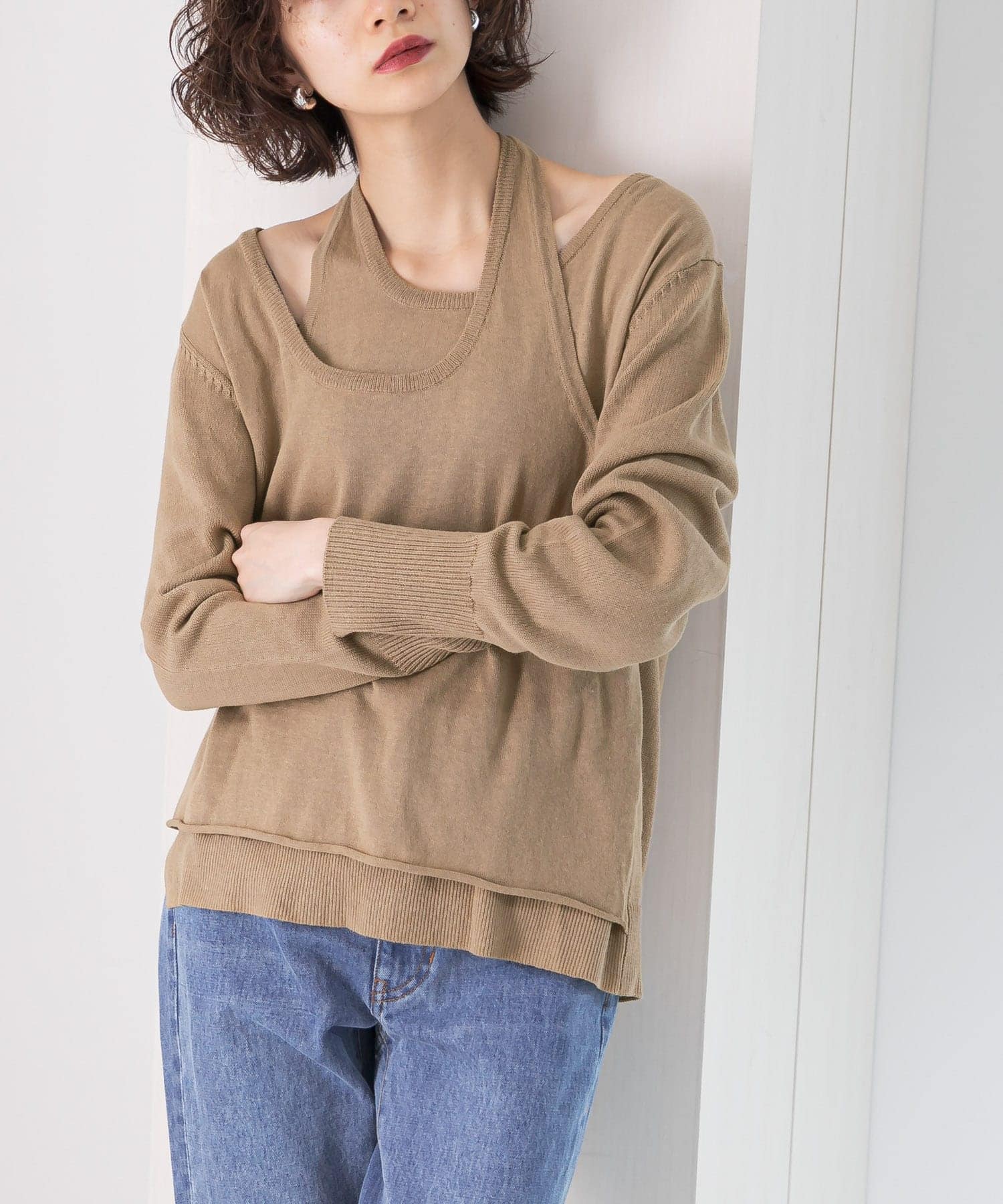 ホルターネックレイヤードニット MOCHA one