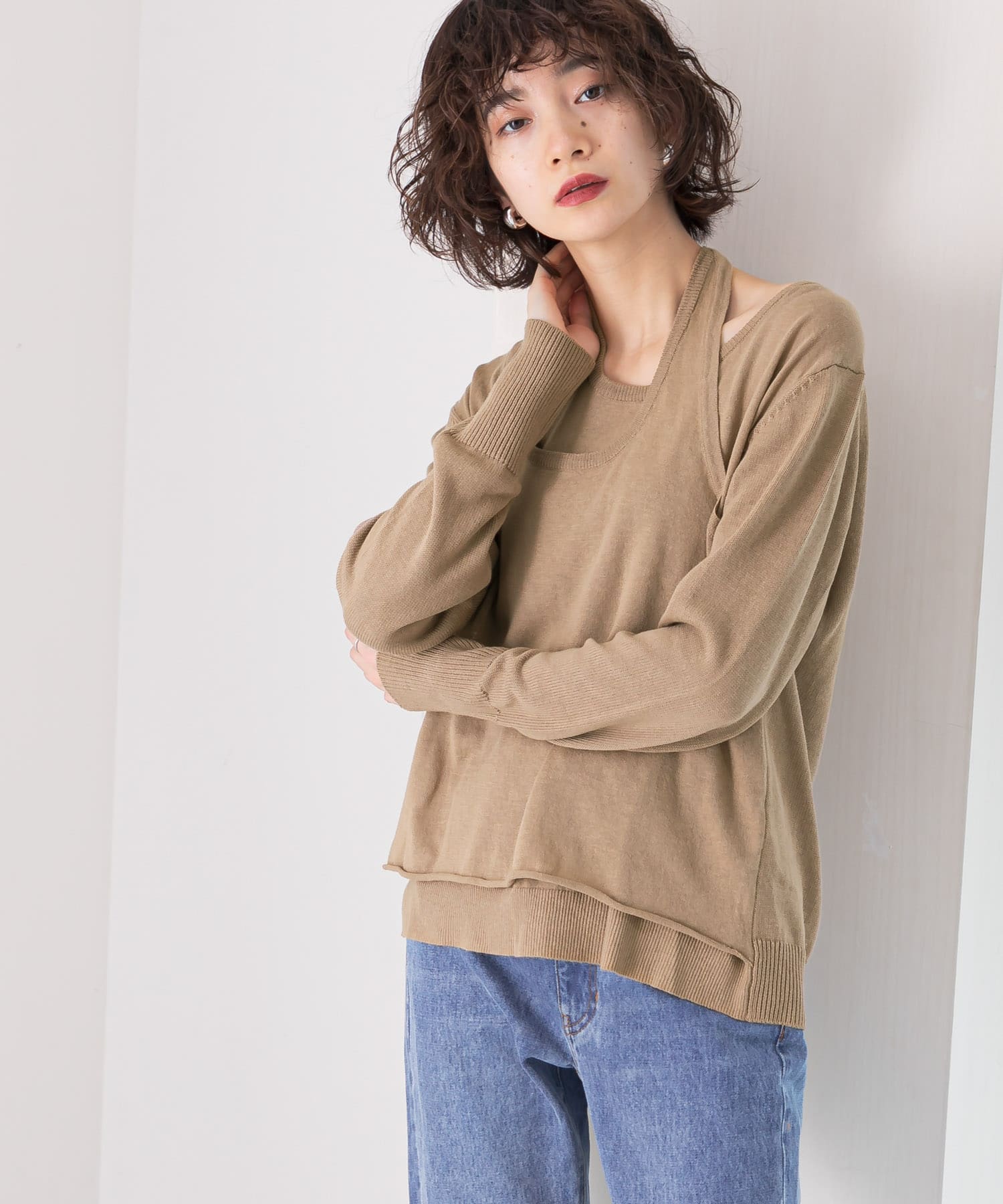 ホルターネックレイヤードニット MOCHA one