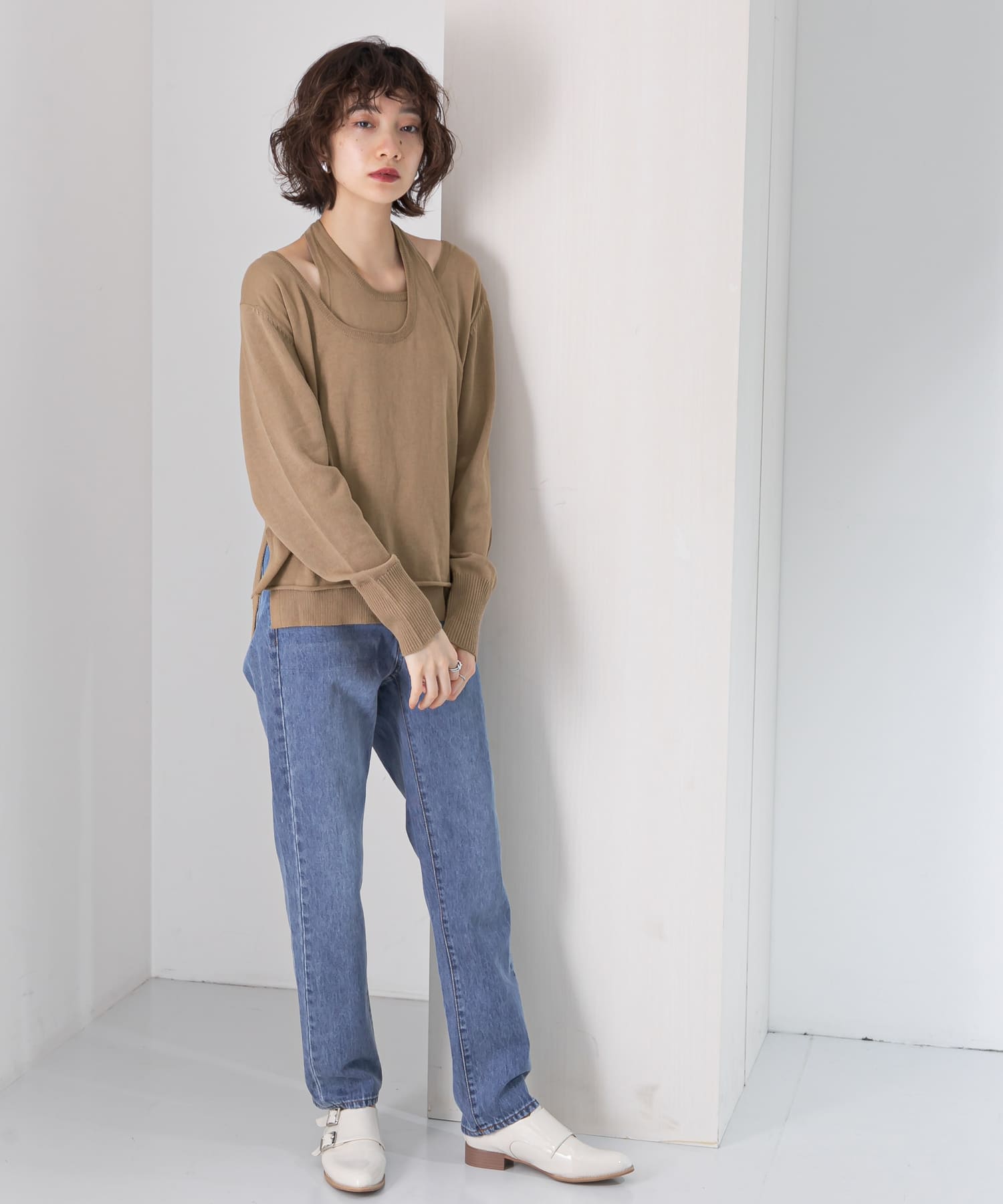 ホルターネックレイヤードニット MOCHA one
