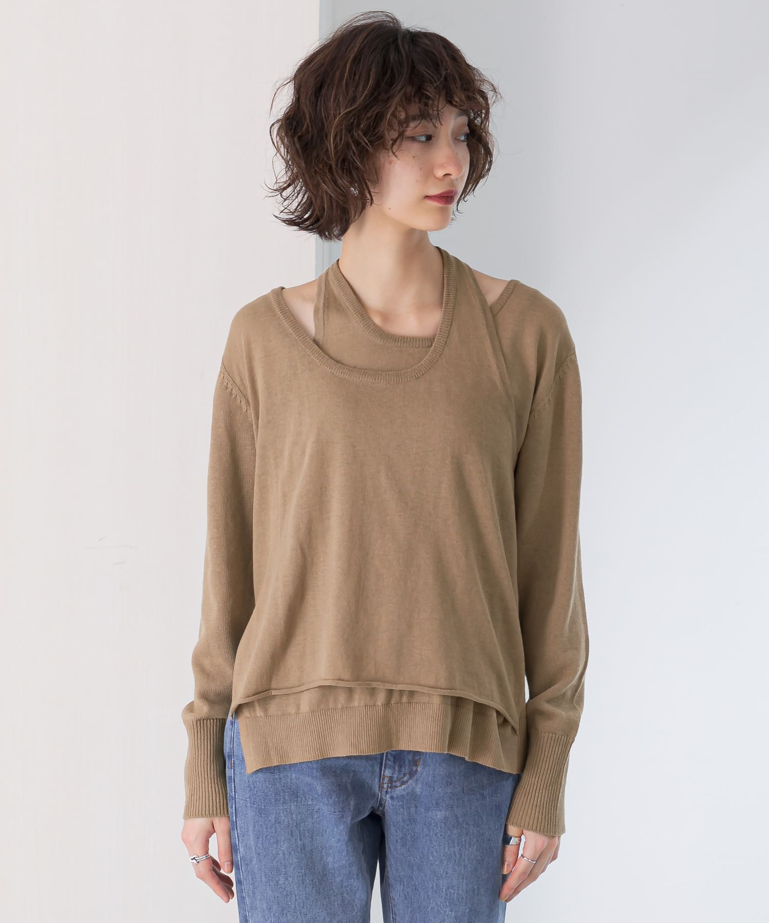 ホルターネックレイヤードニット MOCHA one