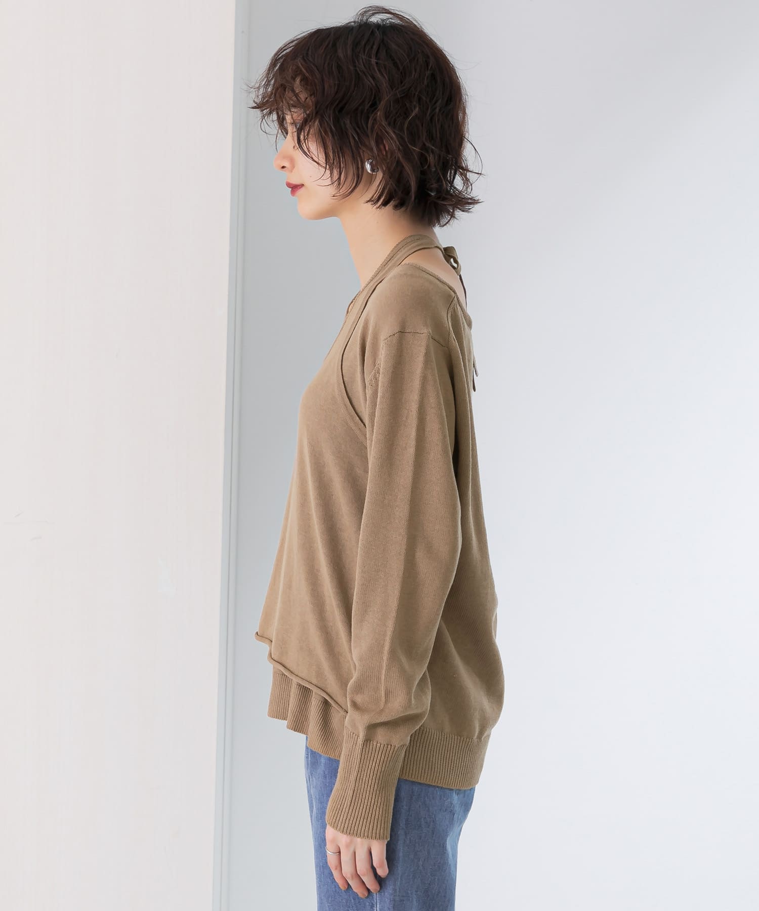 ホルターネックレイヤードニット MOCHA one